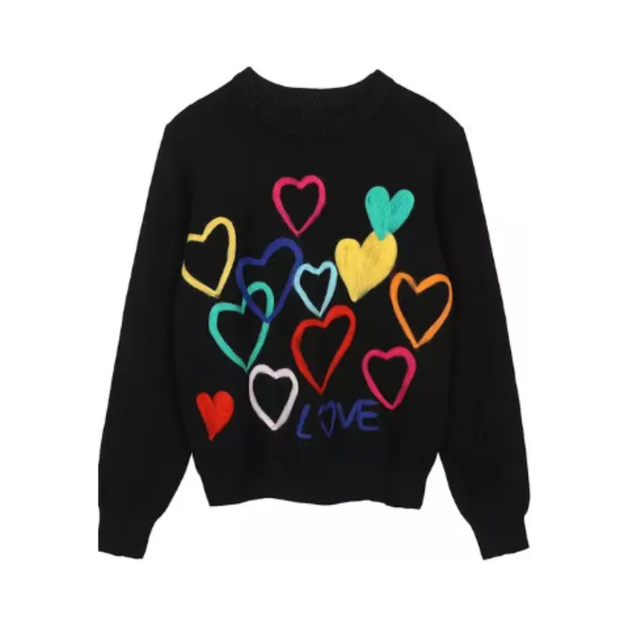 Embroidered Hearts Knitted Sweater
