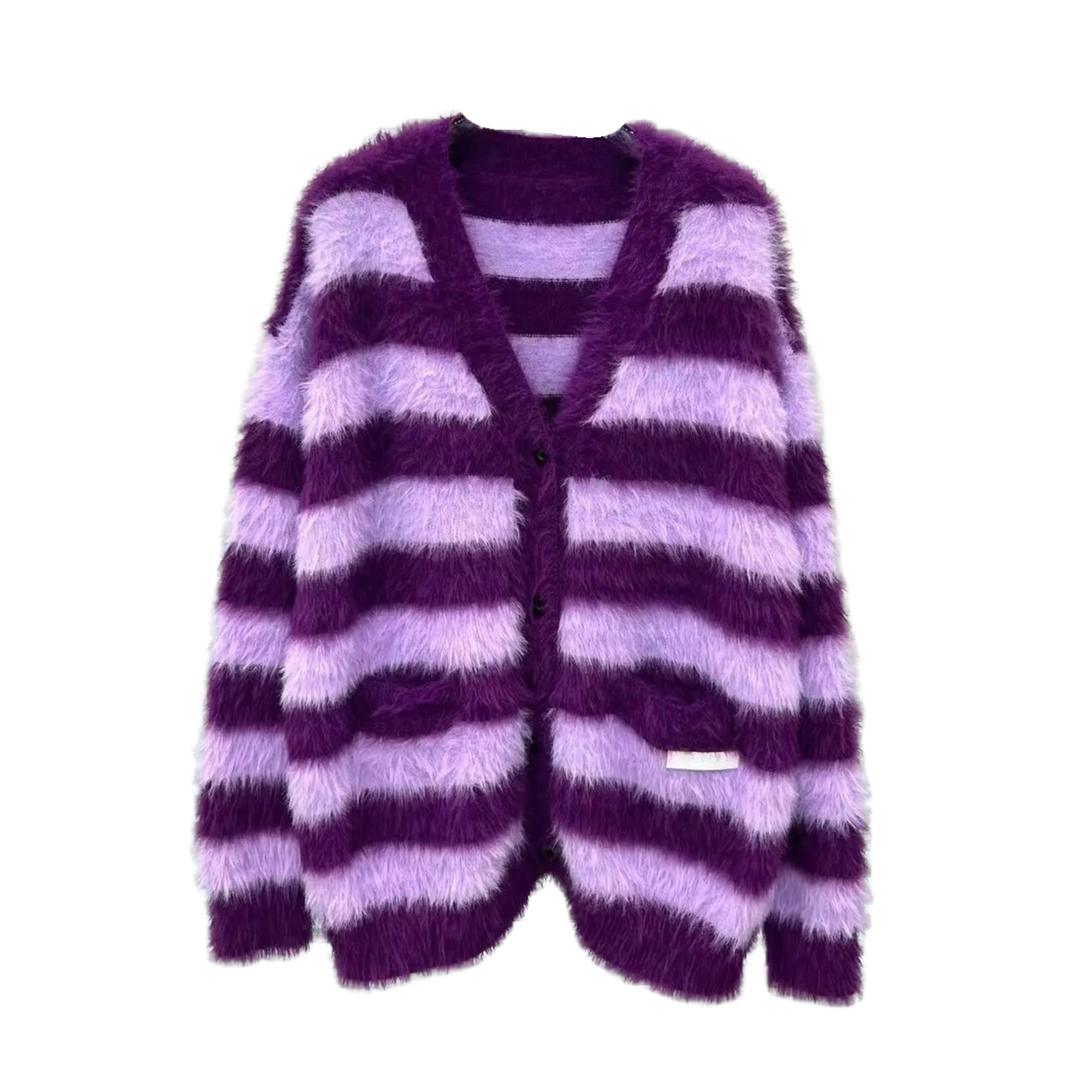 Purple Striped Knitted Cardigan