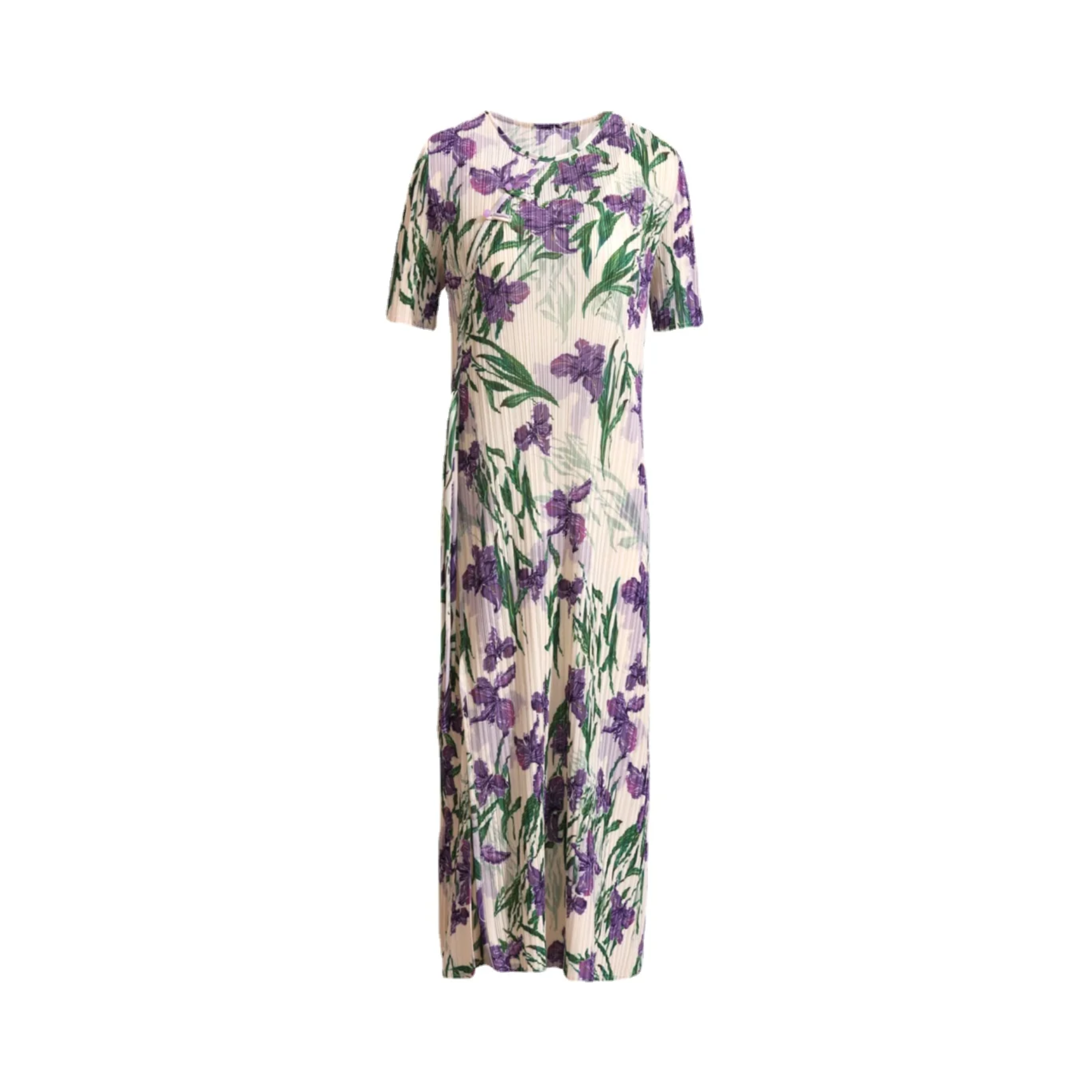 Pre Order:  Orchids Ribbon Accent Pleated Dress