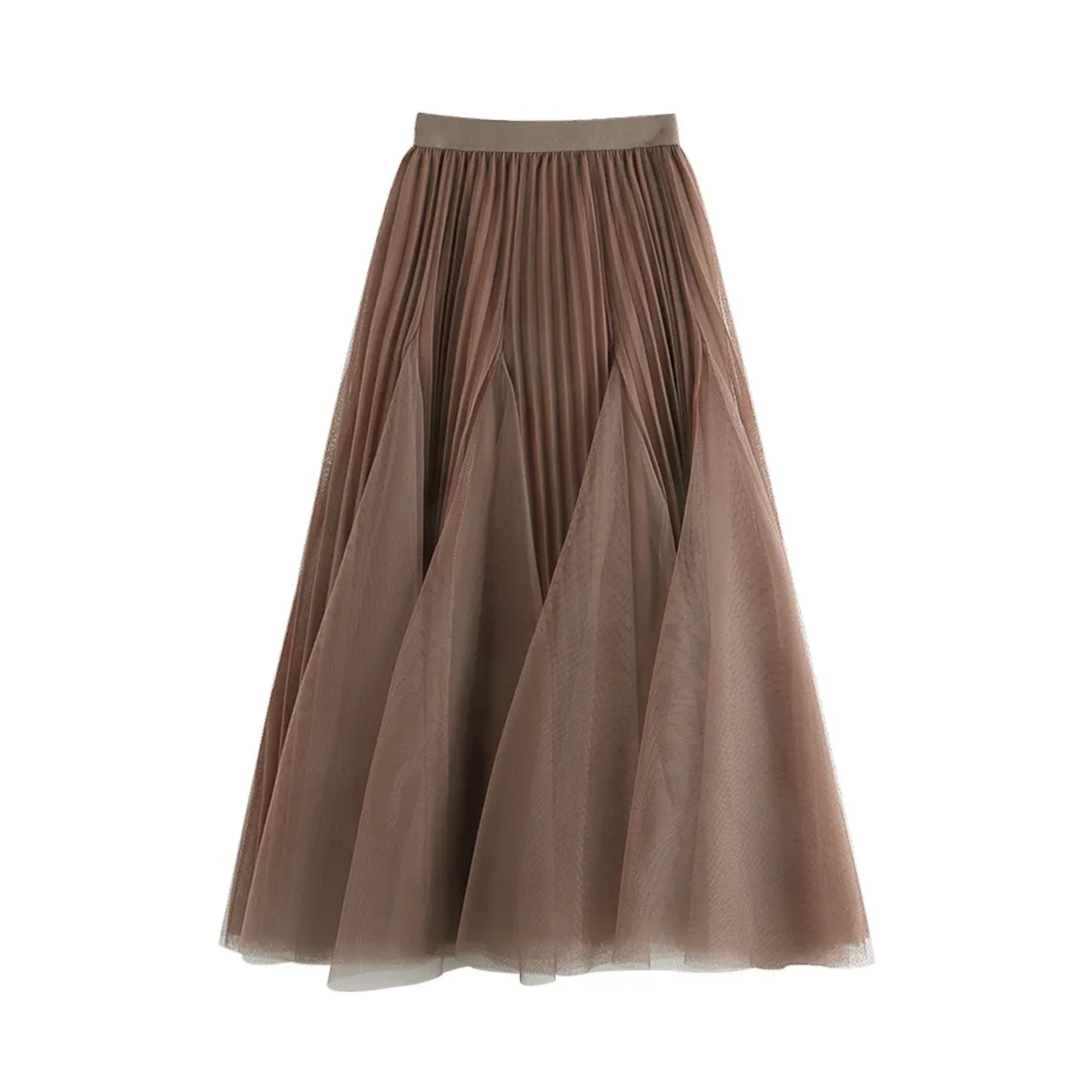 Mesh Spliced Pleated Midi Skirt