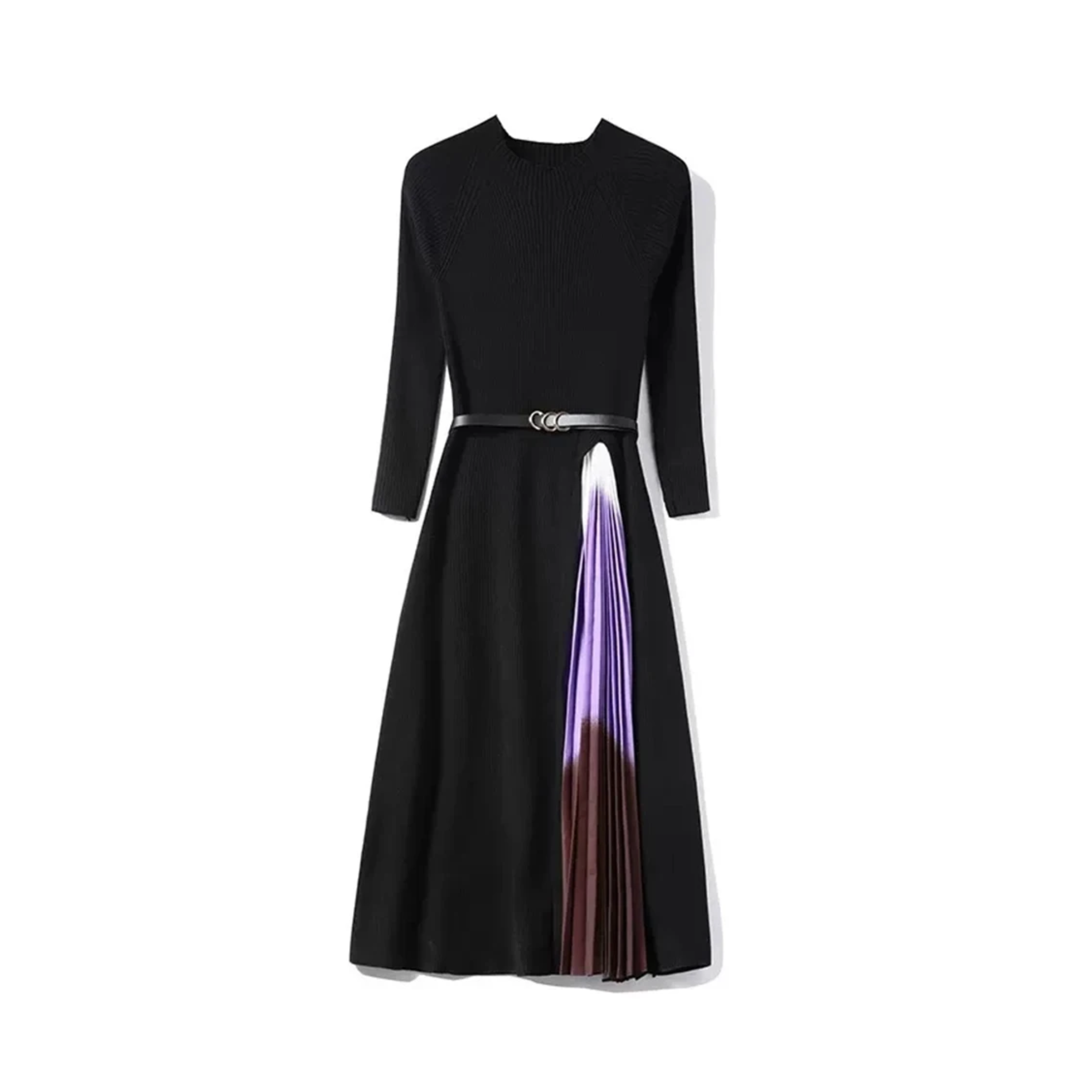 Pleated Ombre Belted Midi Dress