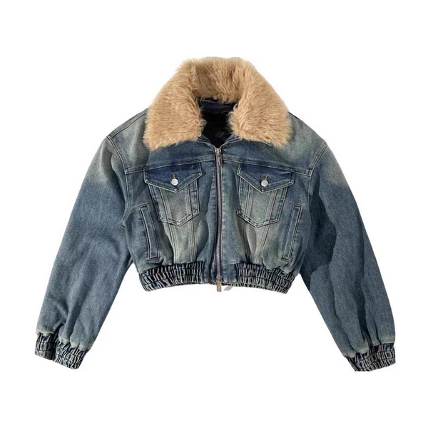Indigo Vintage Wash Fur Collar Denim Jacket | PrettyLittleThing USA