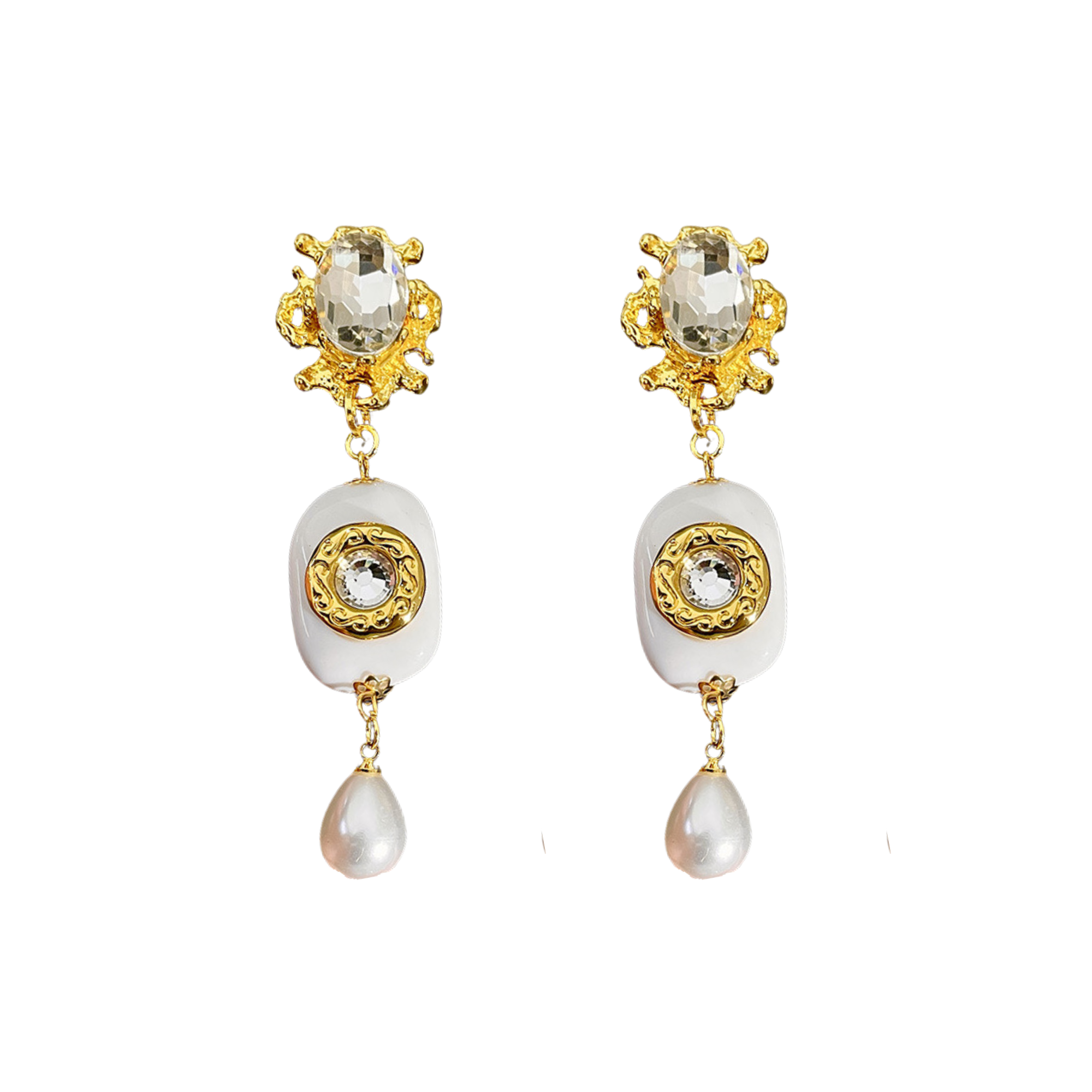 Pre Order:  Faux Pearls Crystal Dangling Earrings