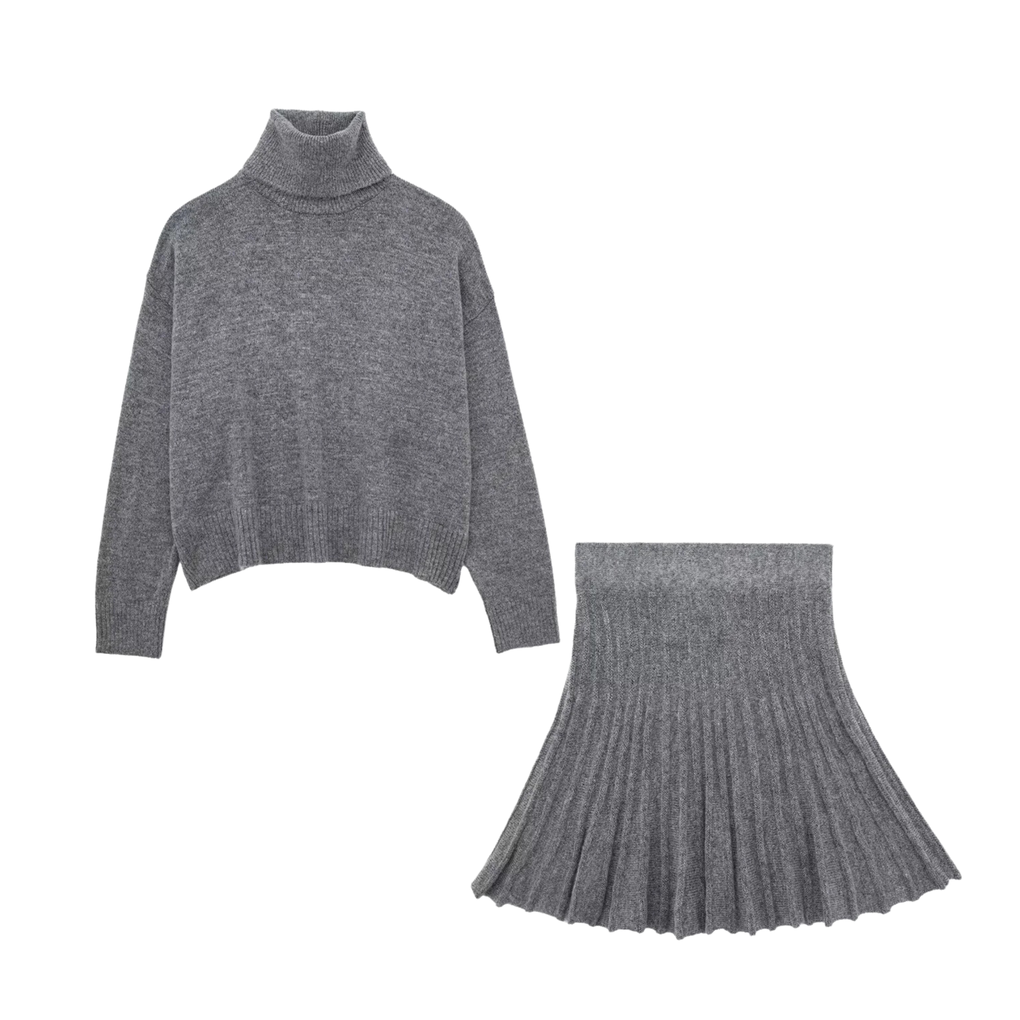 Pre Order:  Rollneck Sweater+Mini Skirt Knitted Set