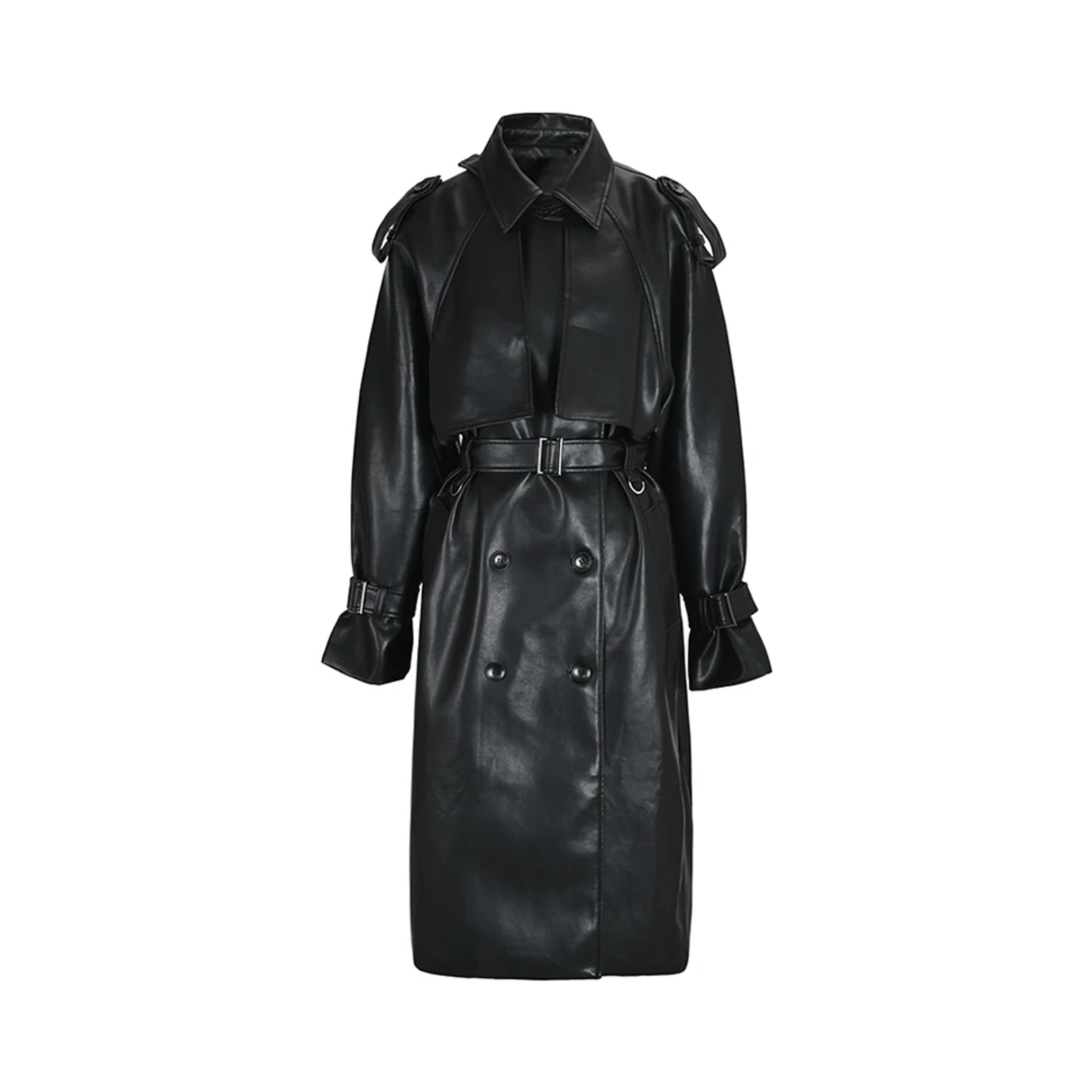 Pre Order:  Vegan Leather Belted Trench Coat