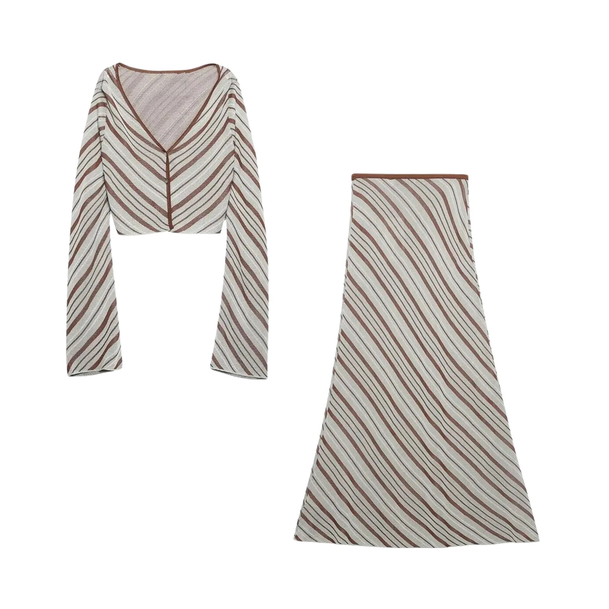 Pre Order:  Gray Stripes Top+Skirt Set