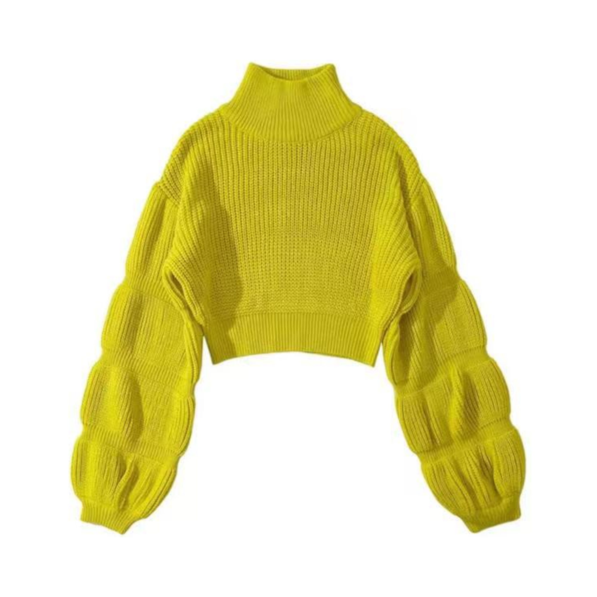 Turtleneck Puff Sleeves Cropped Sweater