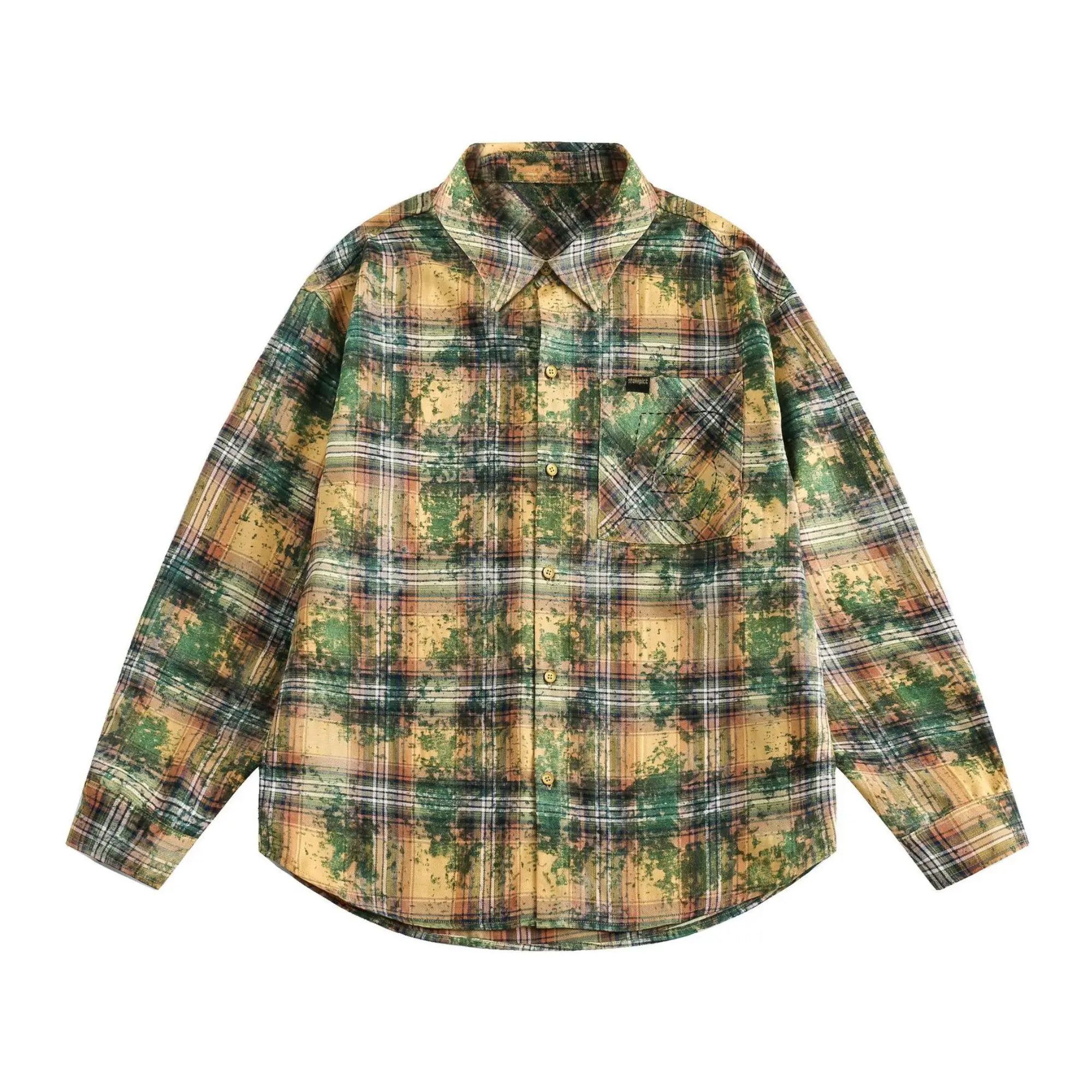 Contrast Plaid Tie Dye Shirt