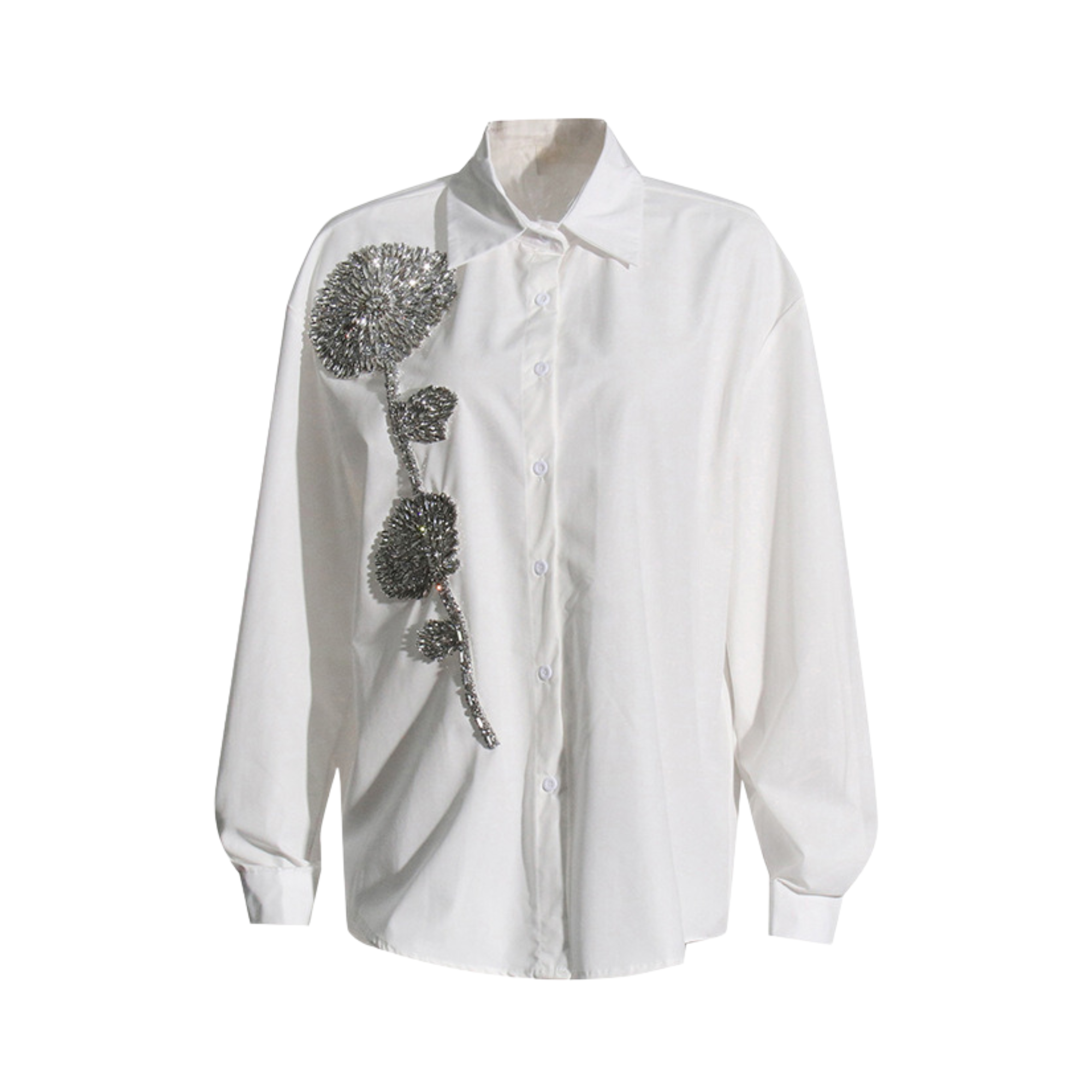 Floral Rhinestones Appliqué Shirt