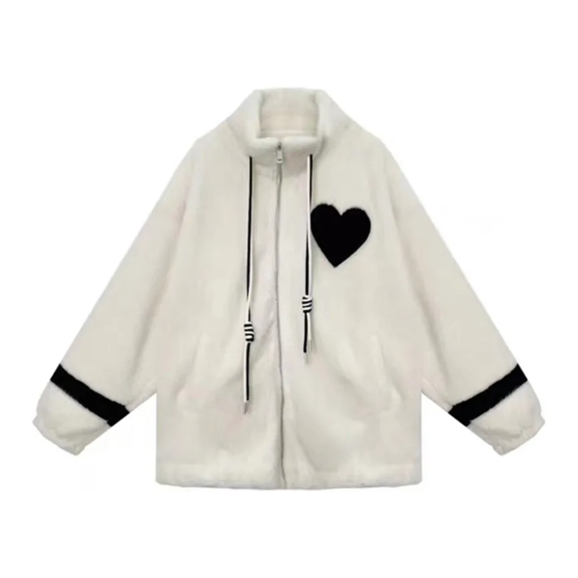 Pre Order:  Contrast Heart Drawstring Woolen Jacket