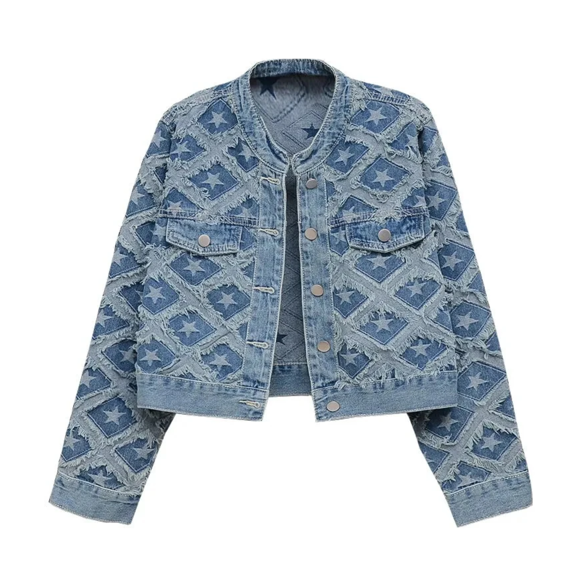 Pre Order:  Fringed Star Parches Denim Jacket