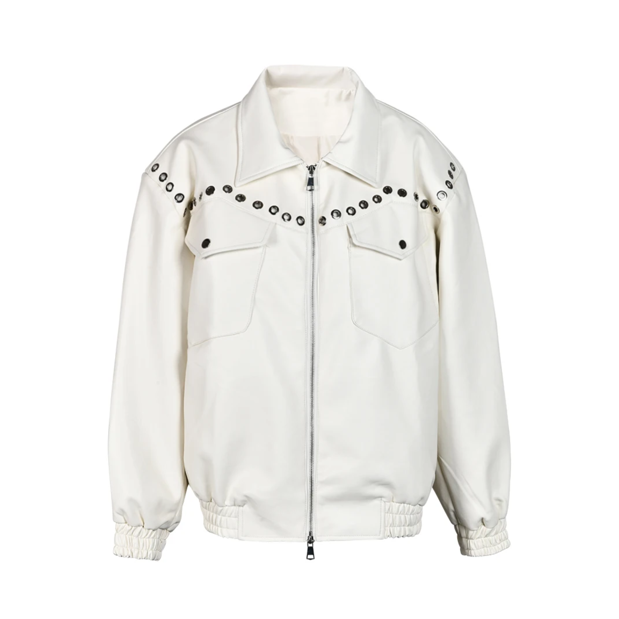 Pre Order:  Zip-Up Faux Leather Rivets Jacket