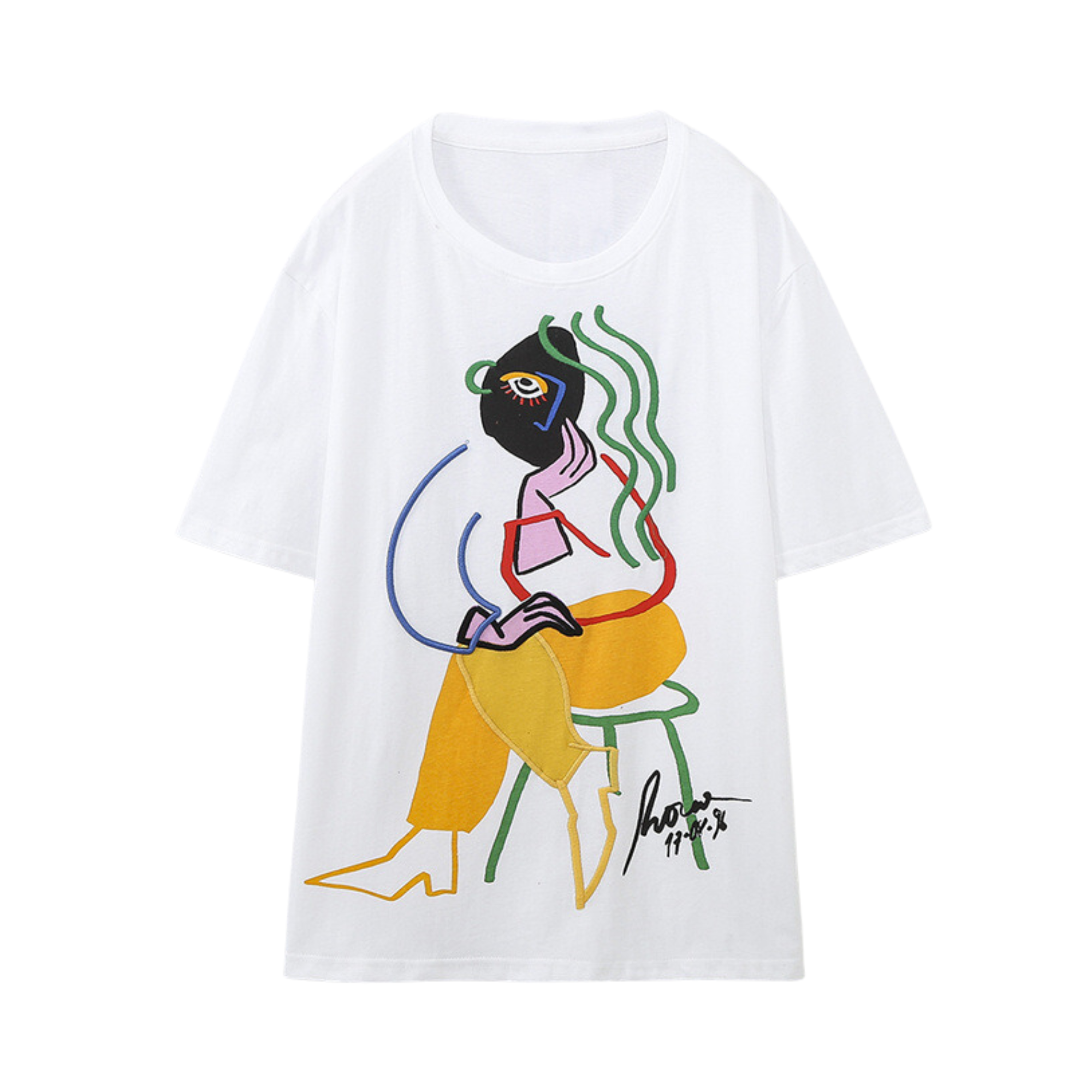 Pre Order:  Abstract Sitting Woman Appliqué T-Shirt