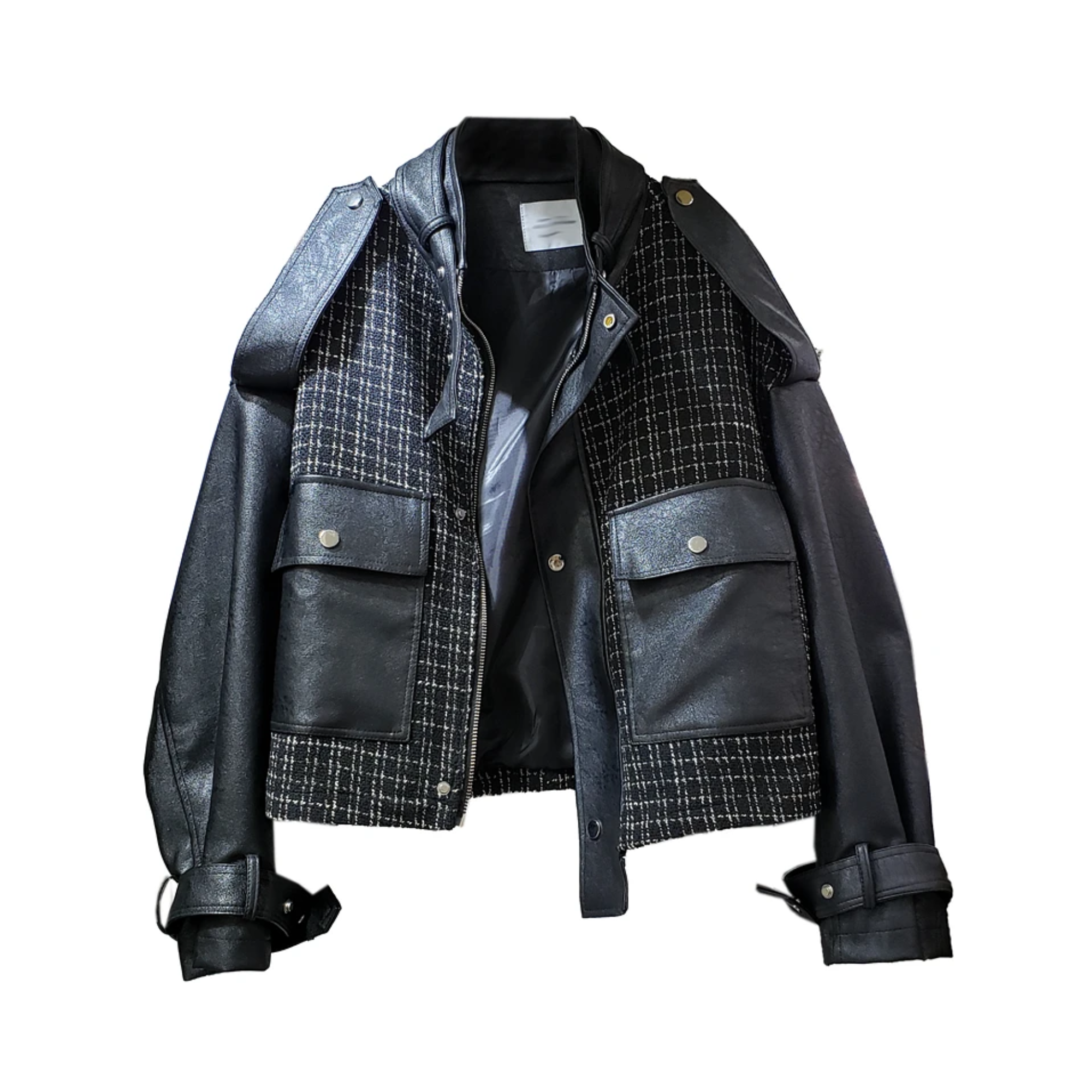 Pre Order:  Plaid Spliced Vegan Leather Jacket