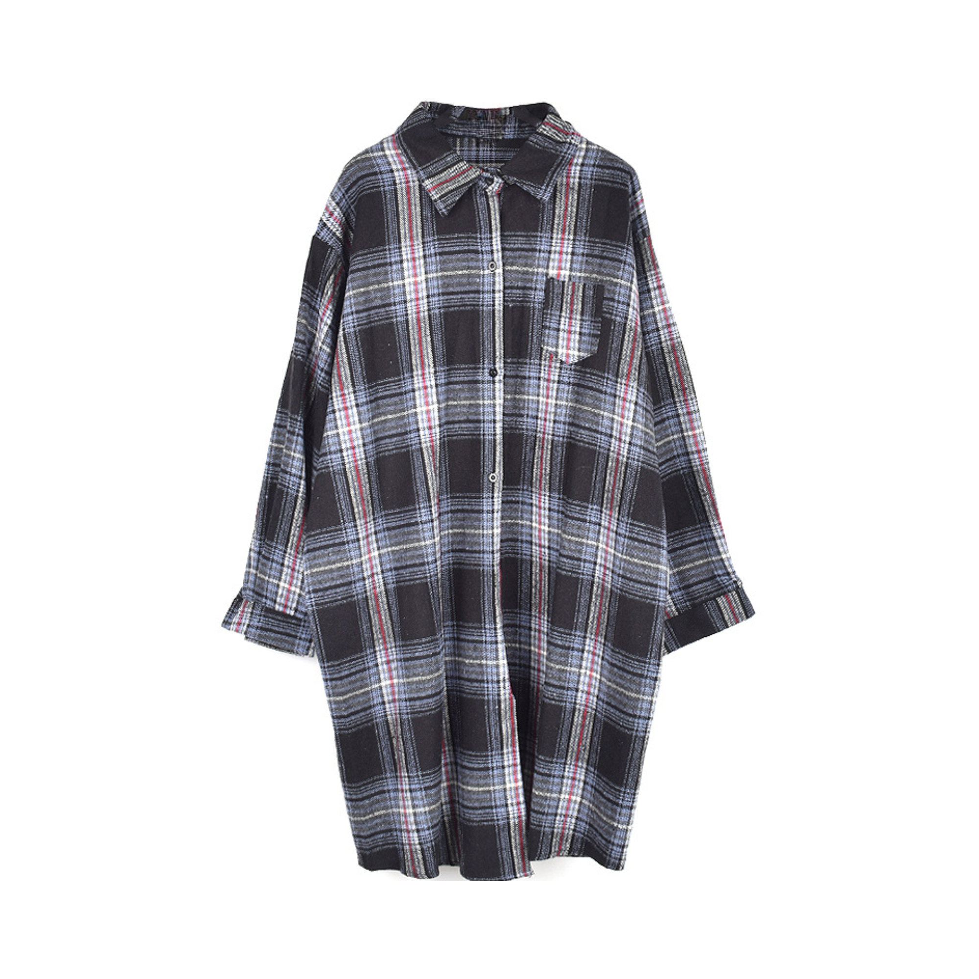 Plaid Single Pocket Long Shirt