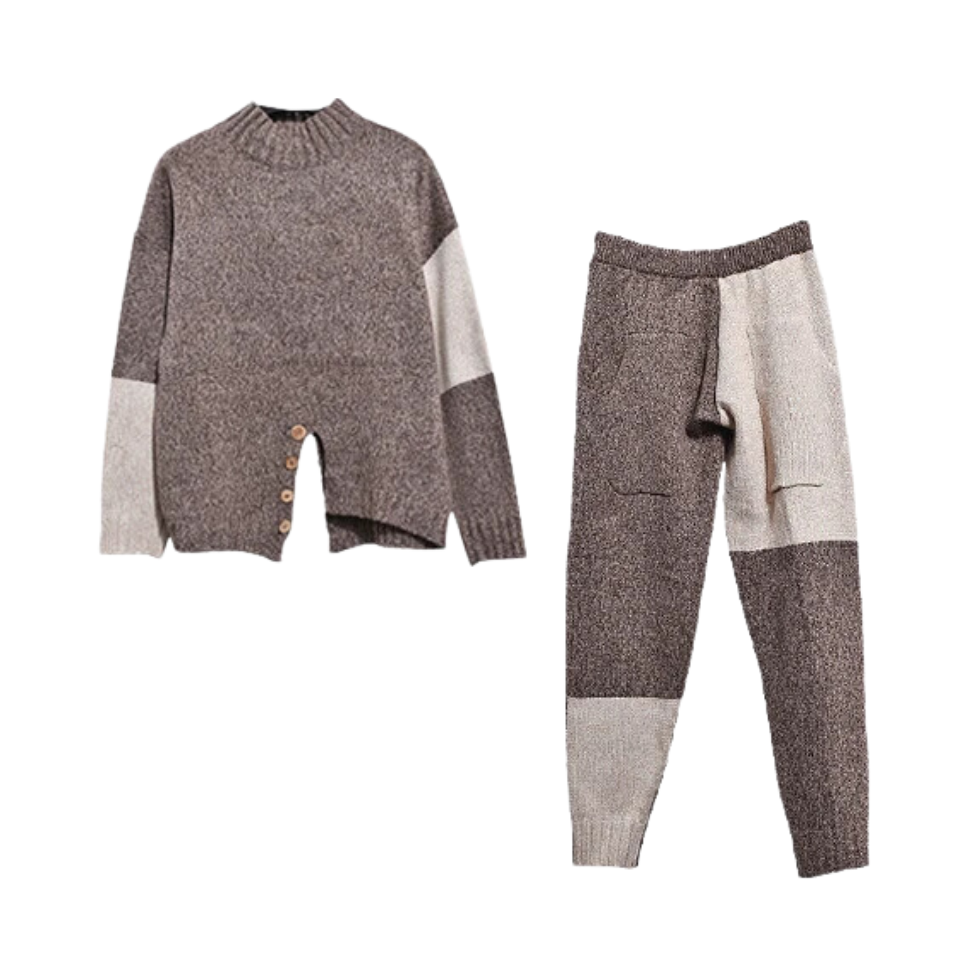 Pre Order:  Two-Tone Slit Sweater+Pants Knitted Set