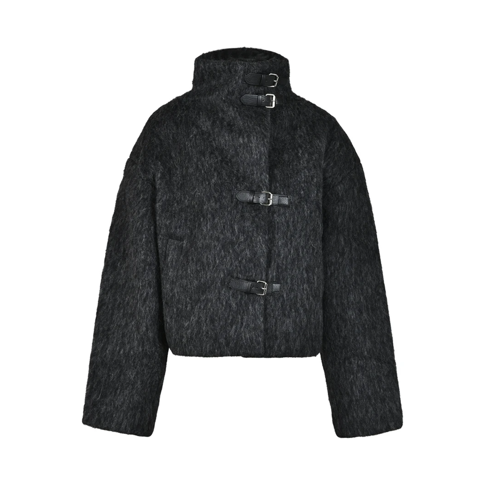 Pre Order: Strap Closure Woolen Short Coat