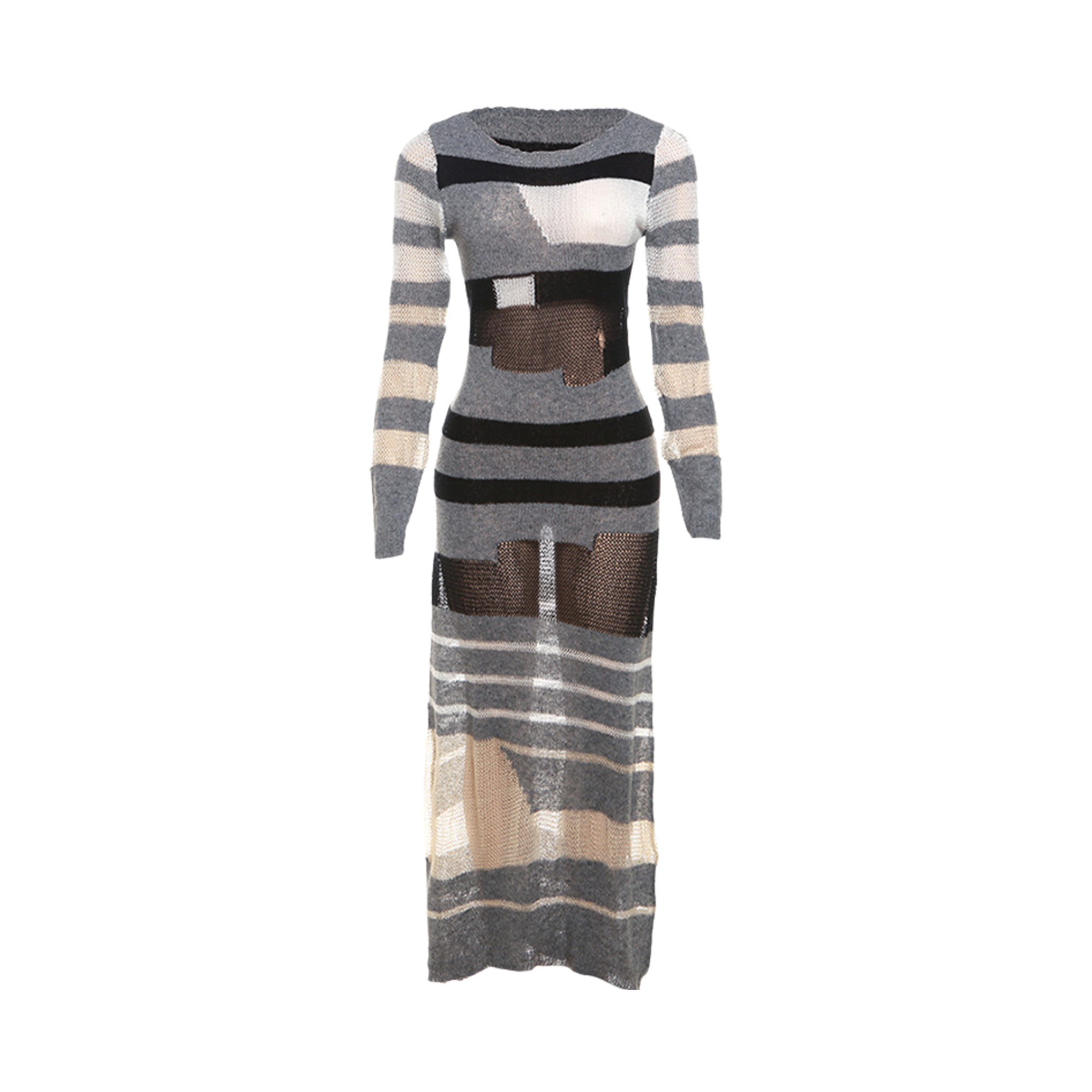 See Through Stripes Knit Dress