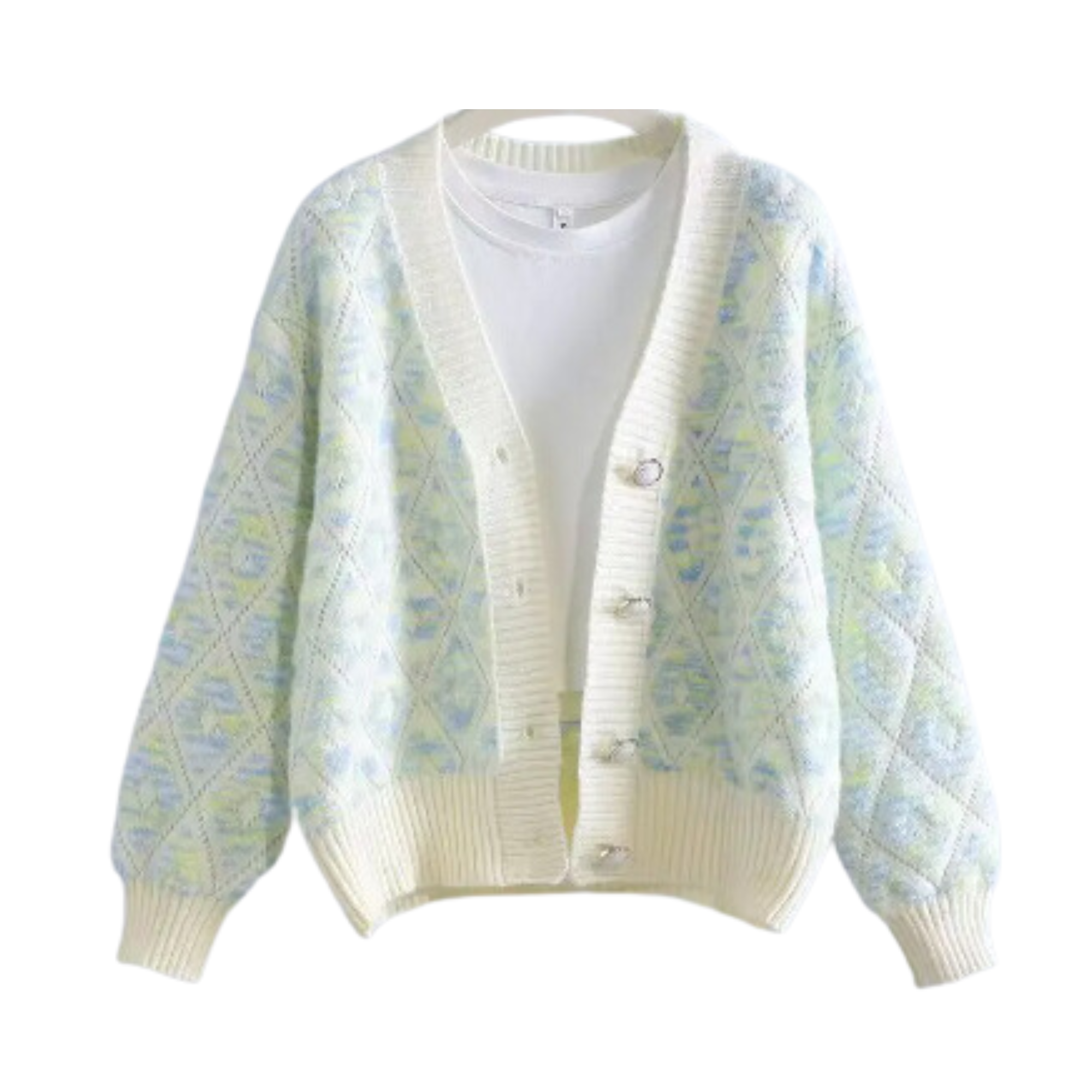 Pre Order:  Soft Hues Argyle Knit Cardigan