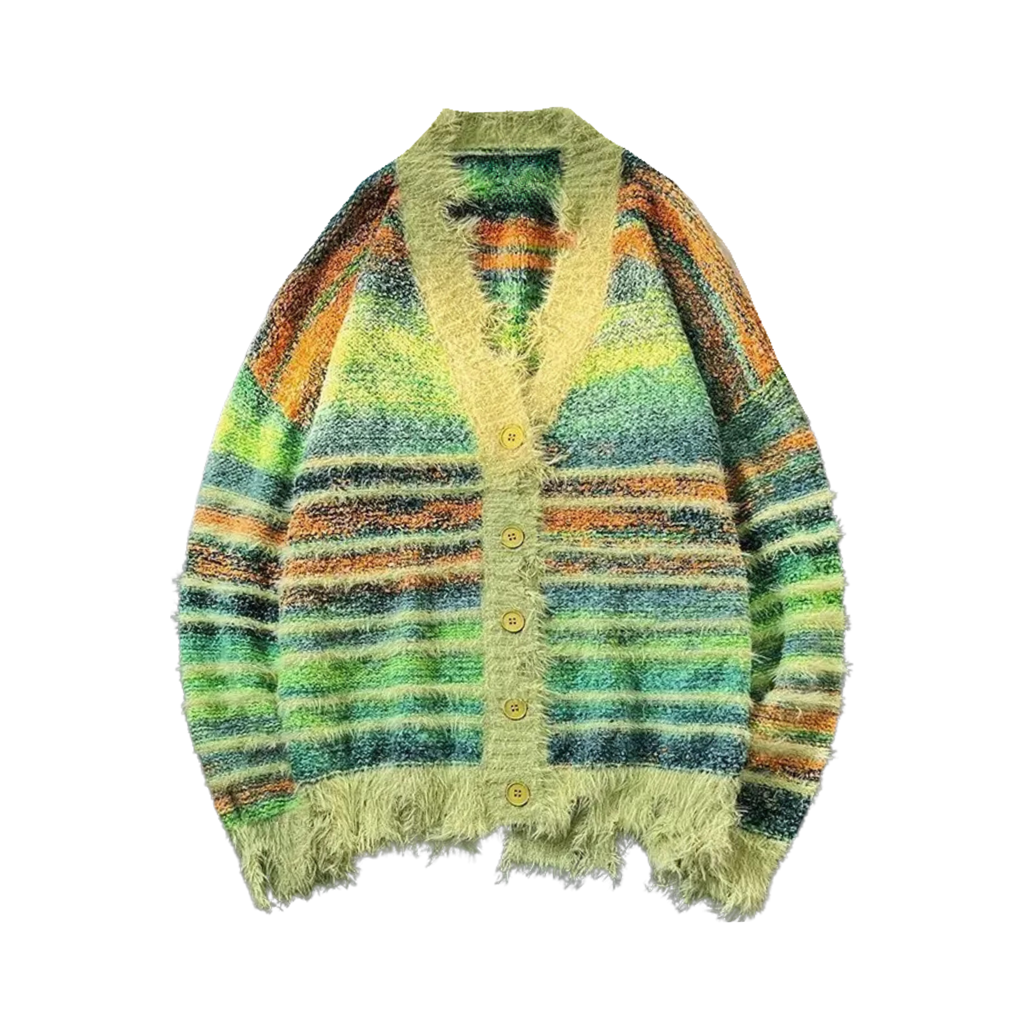 Fuzzy Striped Gradient Knit Cardigan