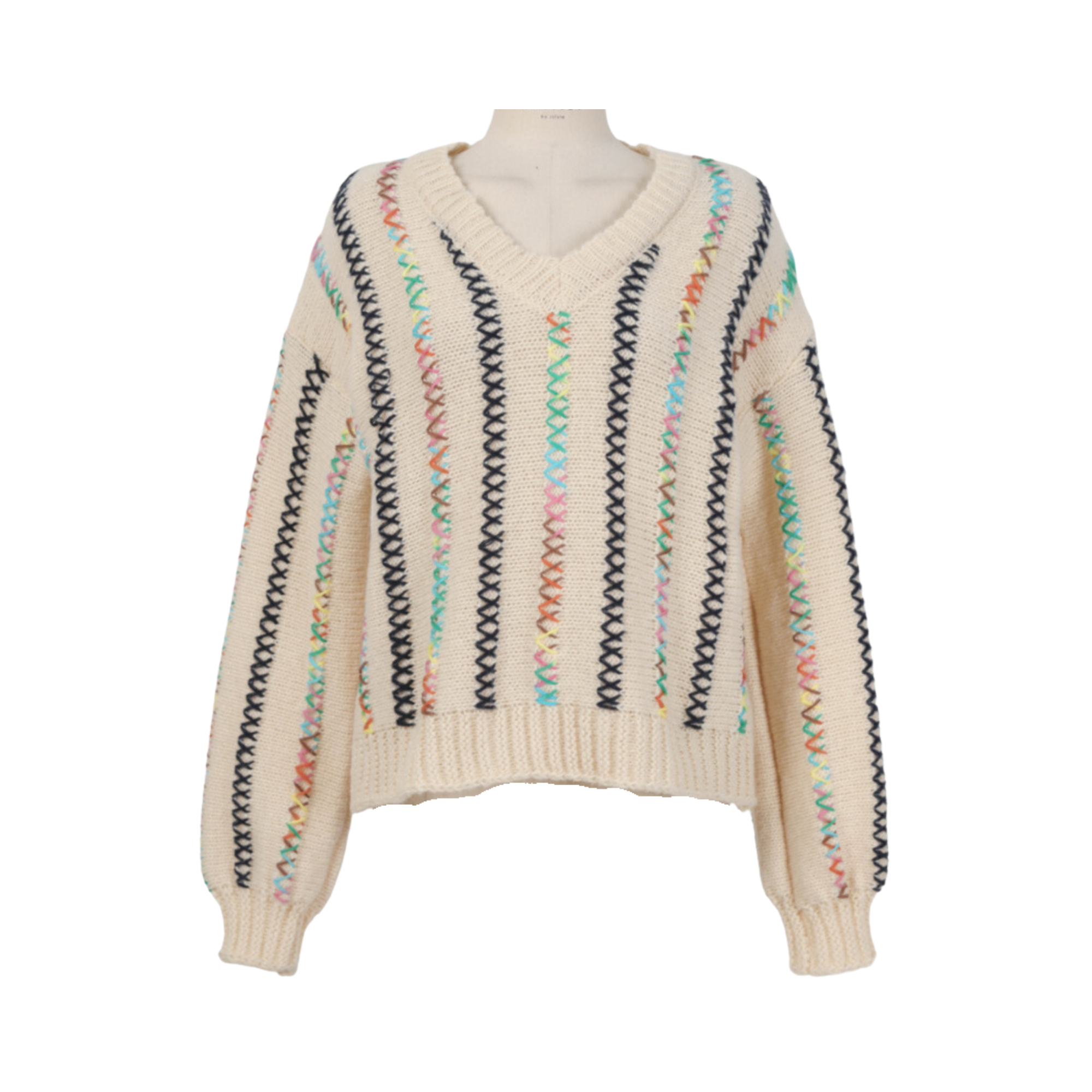 Pre Order:  Multicolored Topstitch Knitted Sweater