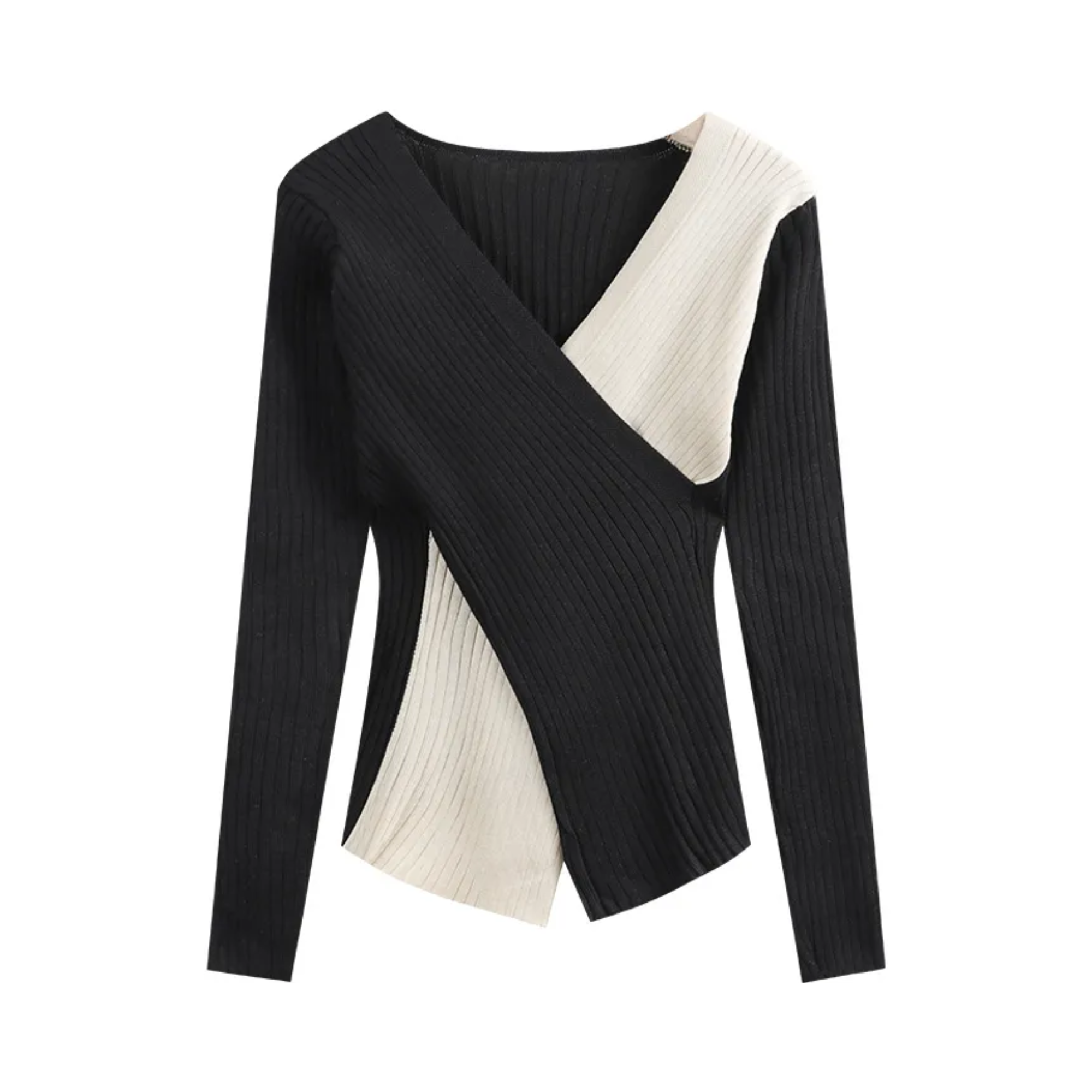 Pre Order:  Two-Tone Cross Front Knitted Top