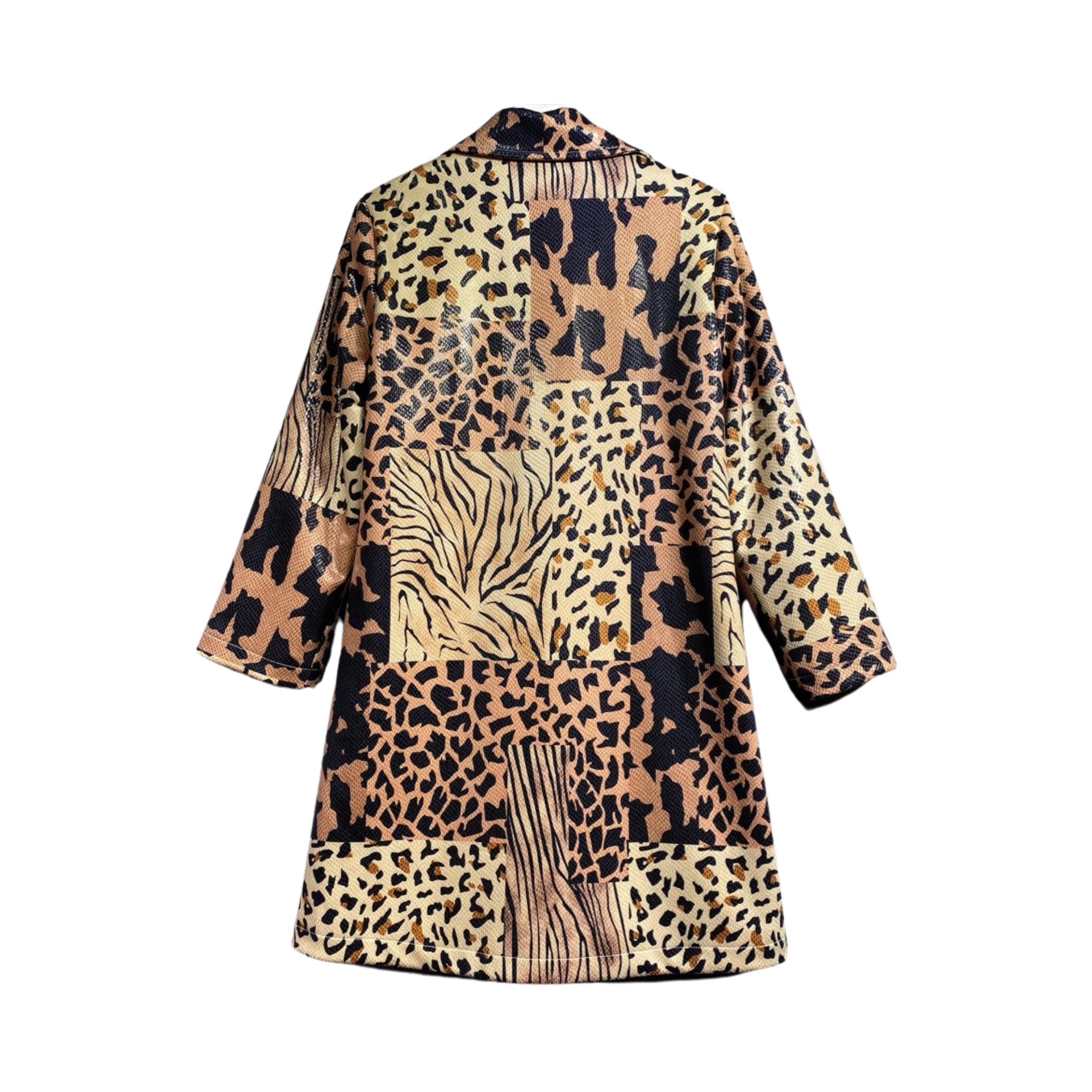 Pre Order:  Leopard Spliced Faux Leather Coat