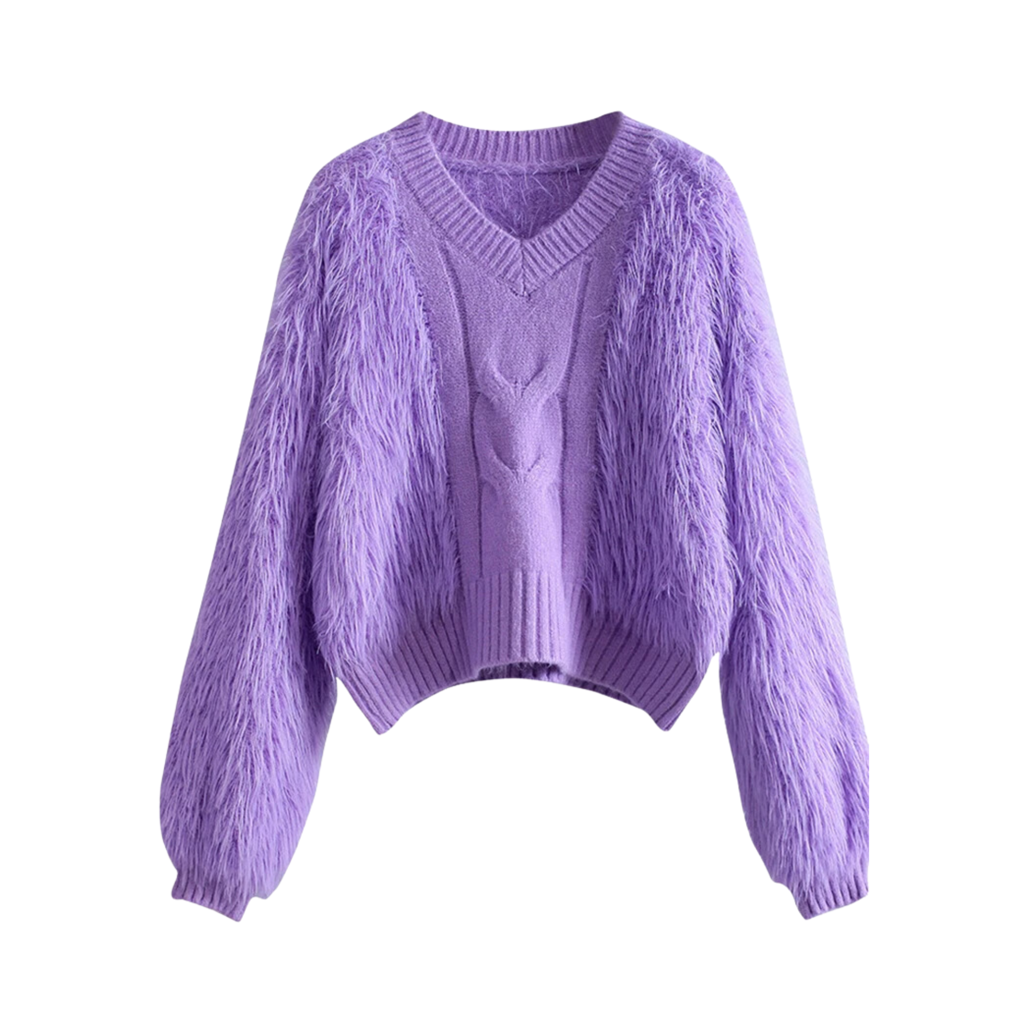 Fuzzy Lantern Sleeves Knit Sweater - Pre Order: Ships Feb 29