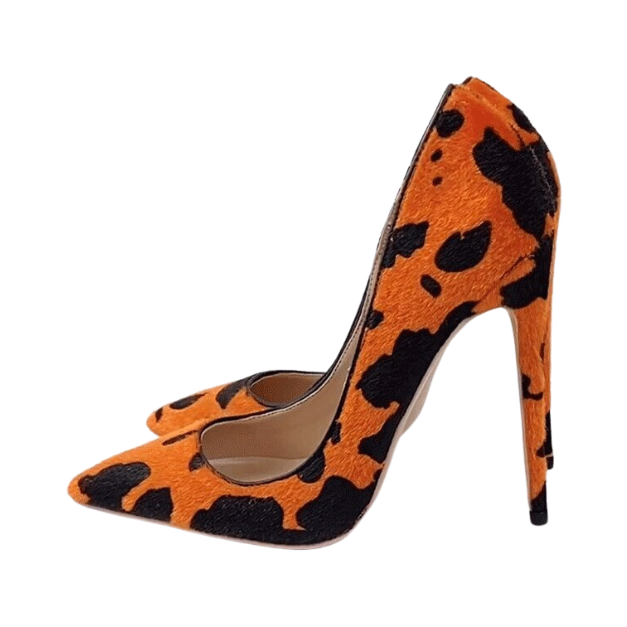 Orange Cow Printed Flock Pointed-Toe Shoes