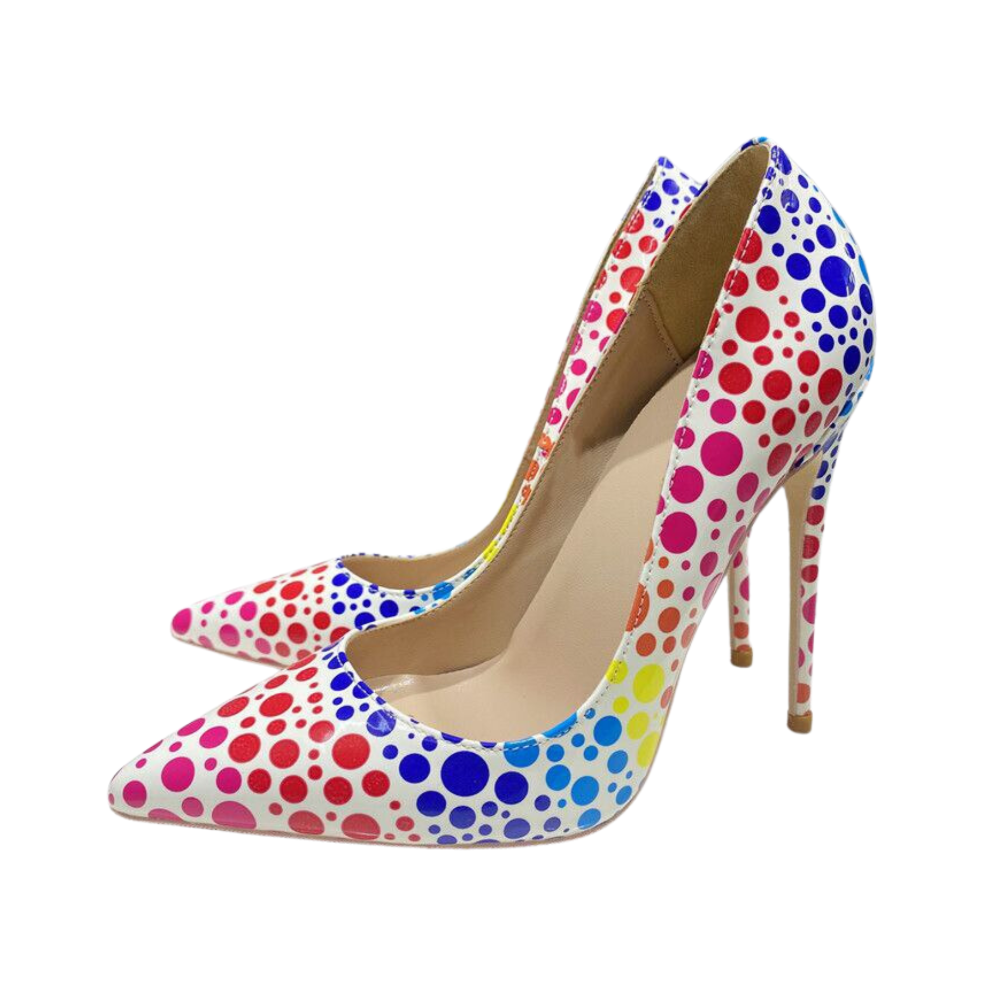 Pre Order:  Multicolor Polka-Dots Printed Patent Pointed-Toe Shoes