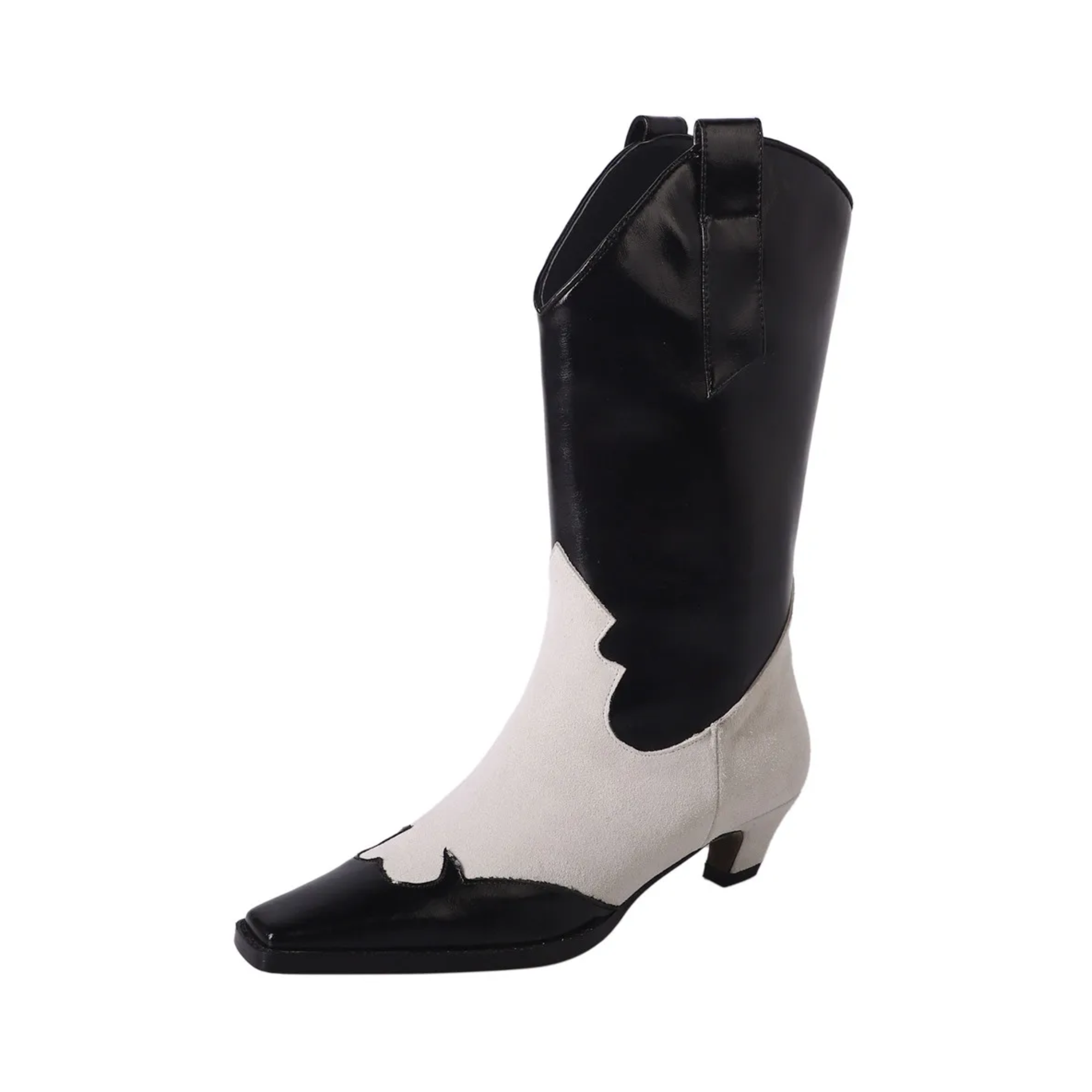 Pre Order:  Mixed-Colors Splicing Faux Leather Mid-Calf Boots