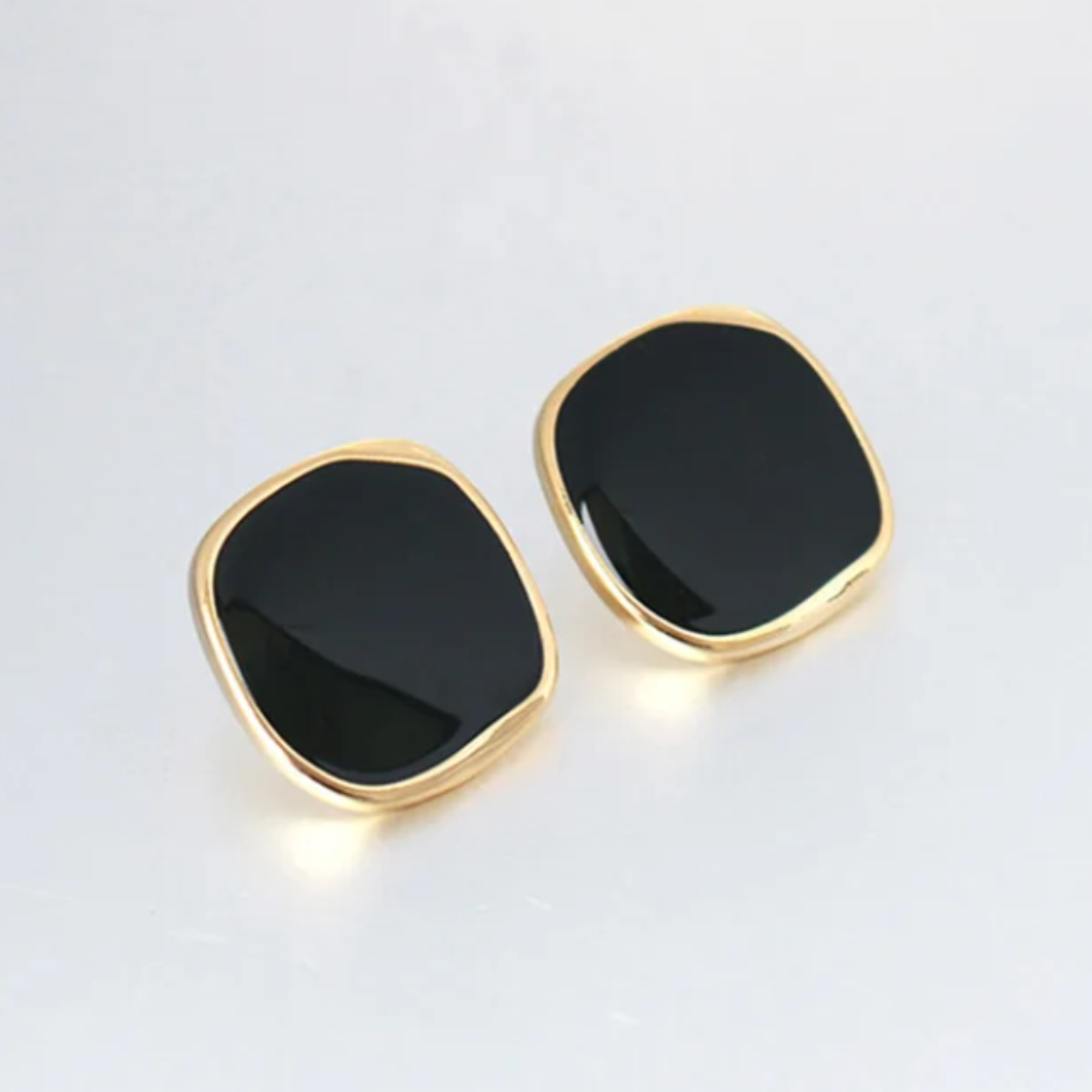 Gold-Plated Enamel Square Rhinestone Stud Earrings