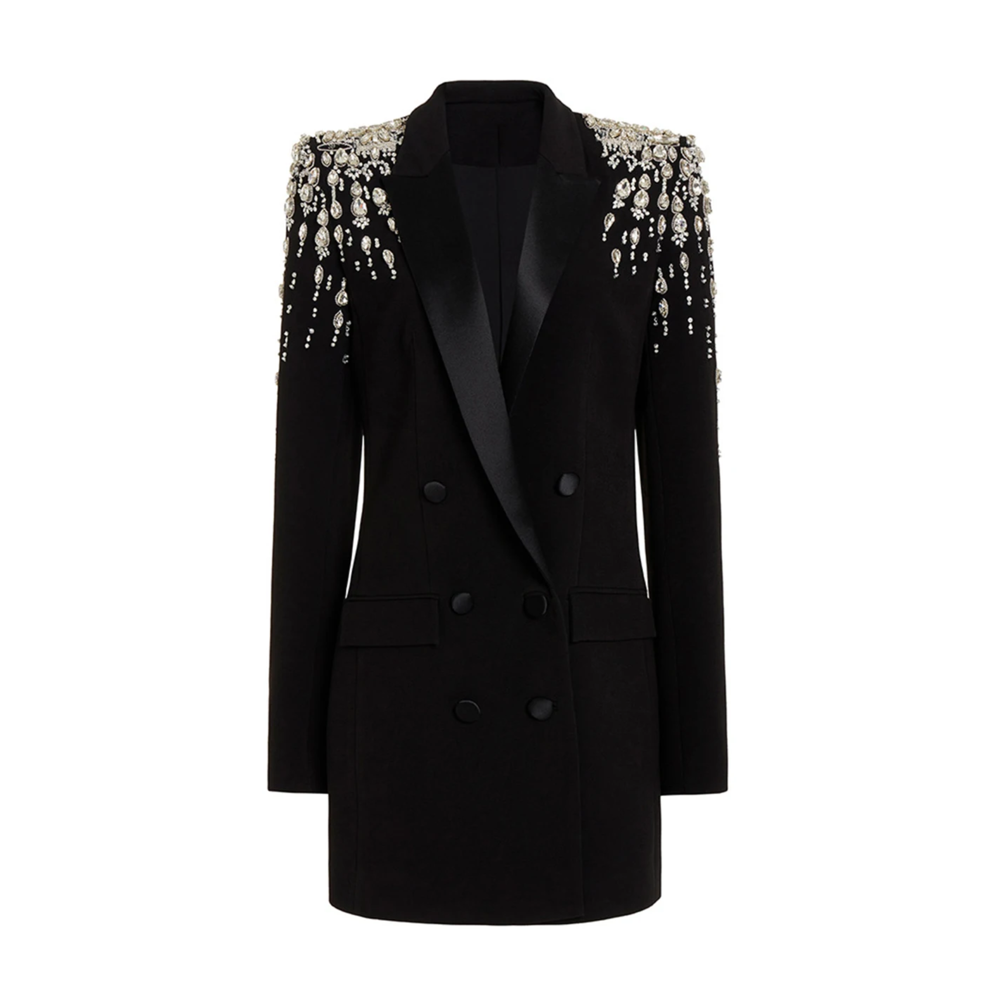 Beaded Rhinestones Double-Breasted Blazer