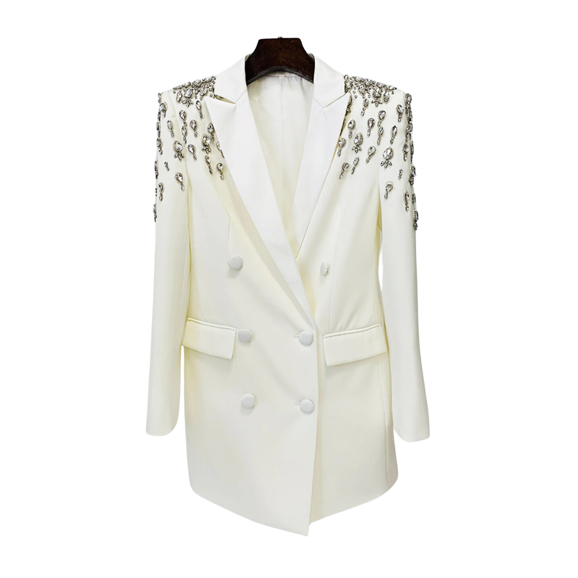 Beaded Rhinestones Double-Breasted Blazer