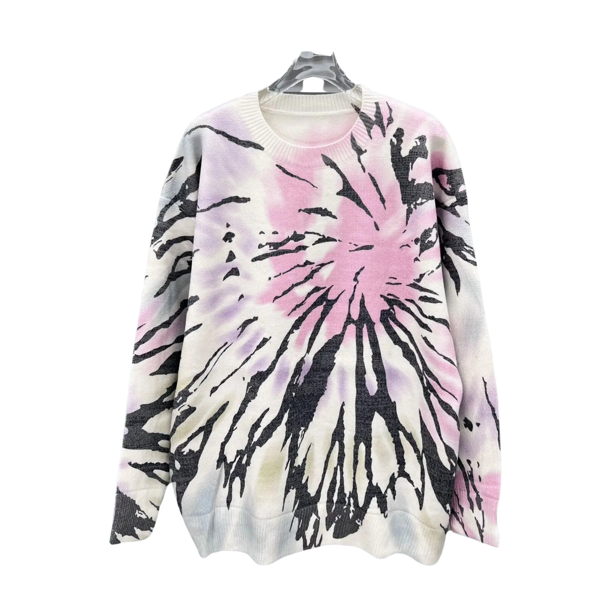 Pre Order:  White Abstract Flower O-Neck Knitted Sweater