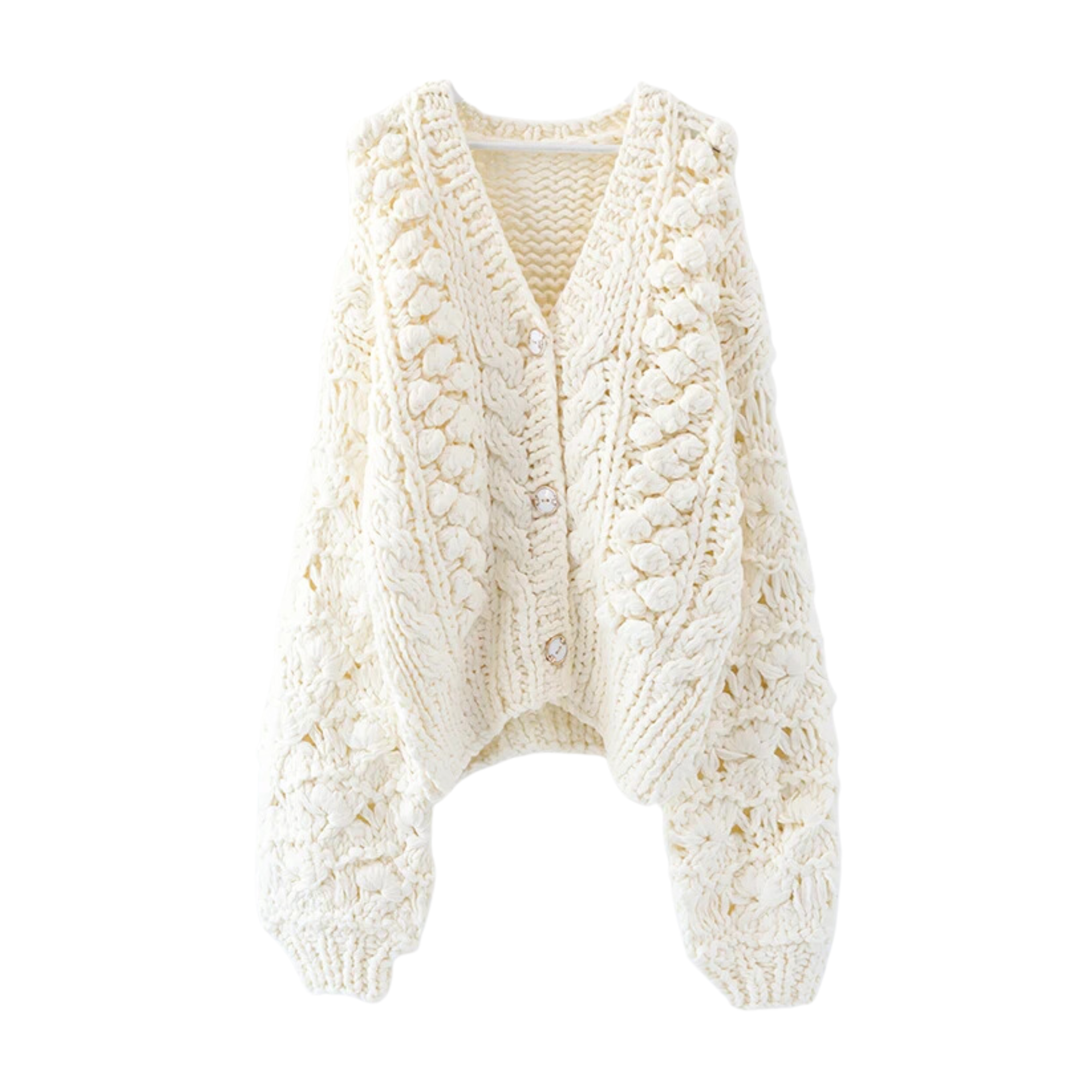 Pre Order:  White Knitted Hollow-Out V-Neck Cardigan Sweater