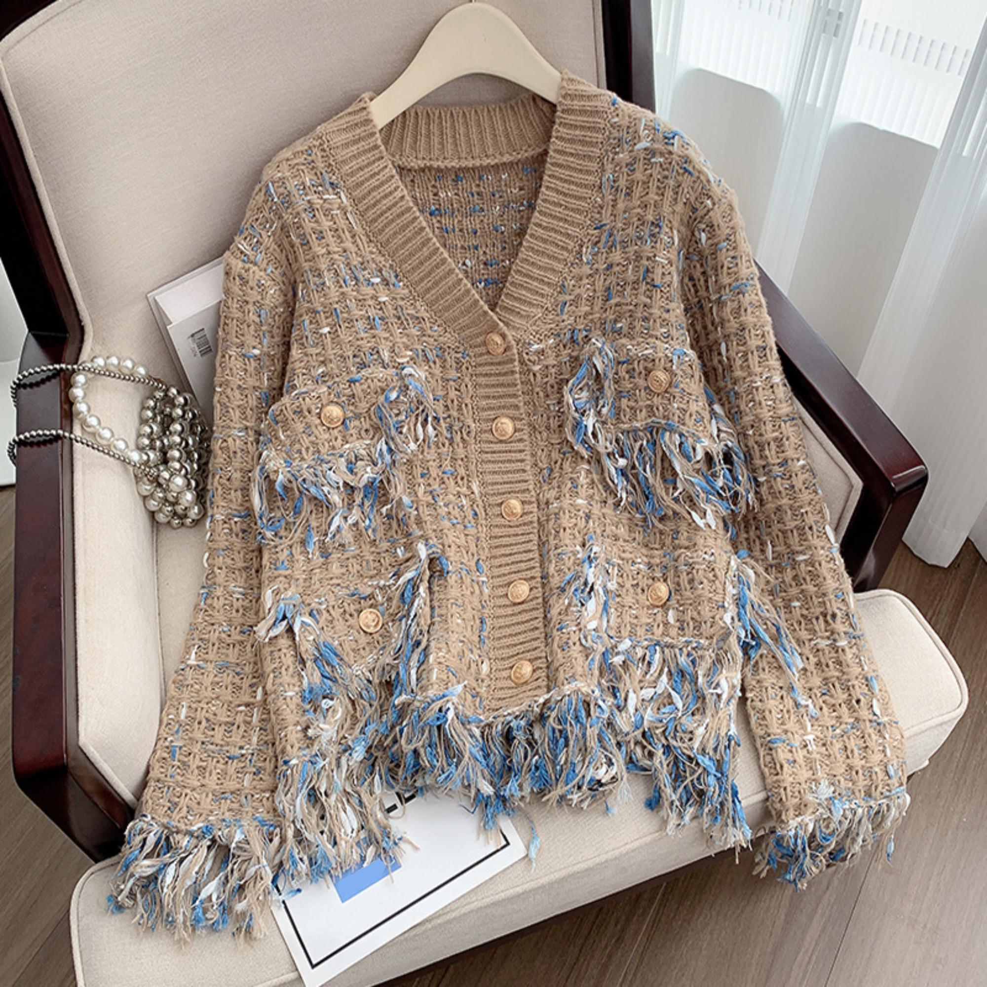 Knitted Tassels V-Neck Single-Breasted Cardigan Jacket