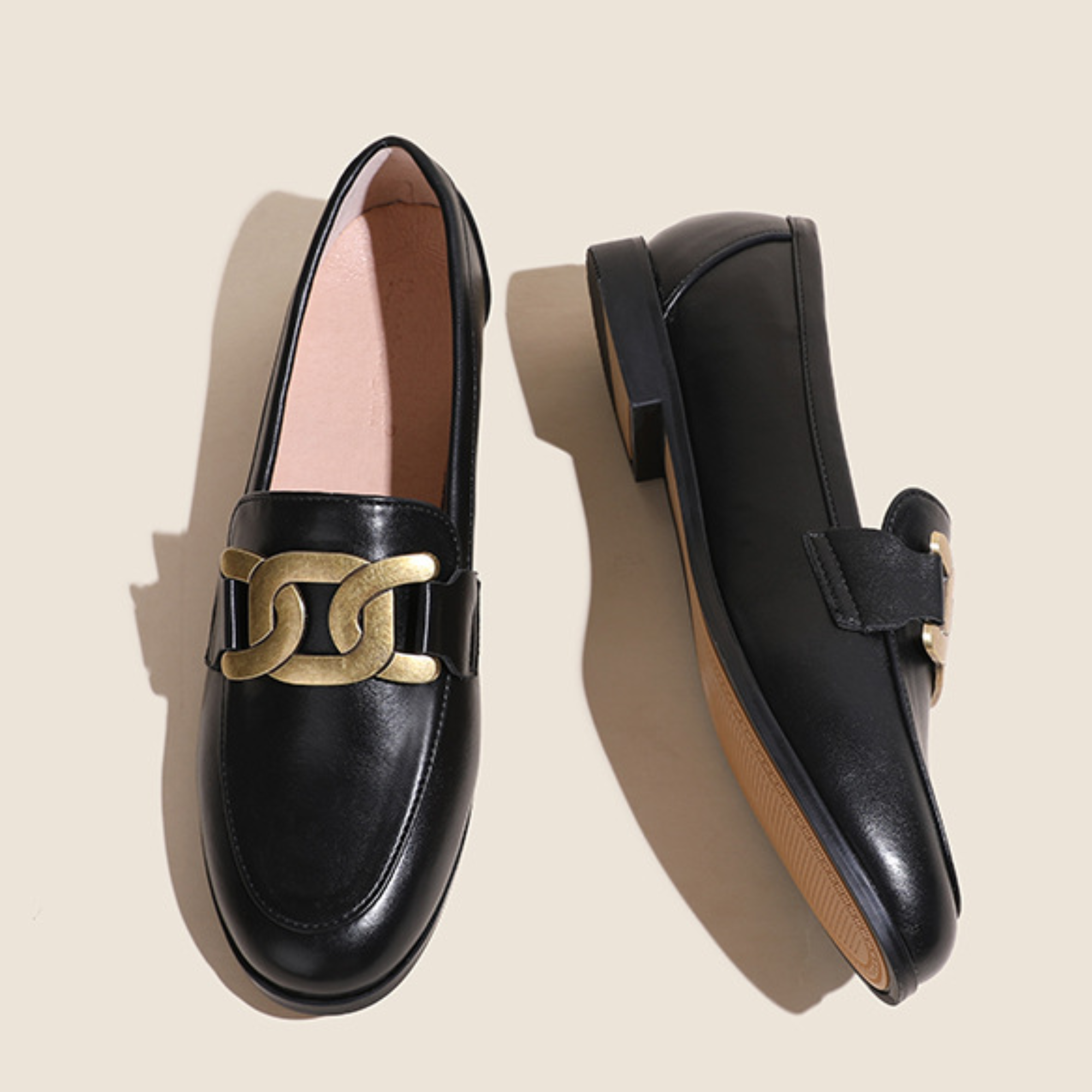 Pre Order:  Horseshoe Buckles Loafers Flat Shoes