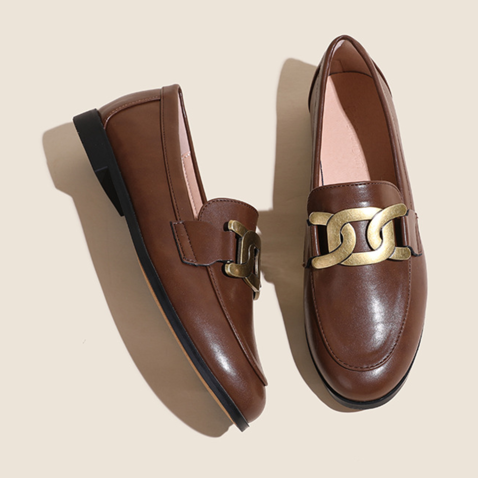 Pre Order:  Horseshoe Buckles Loafers Flat Shoes