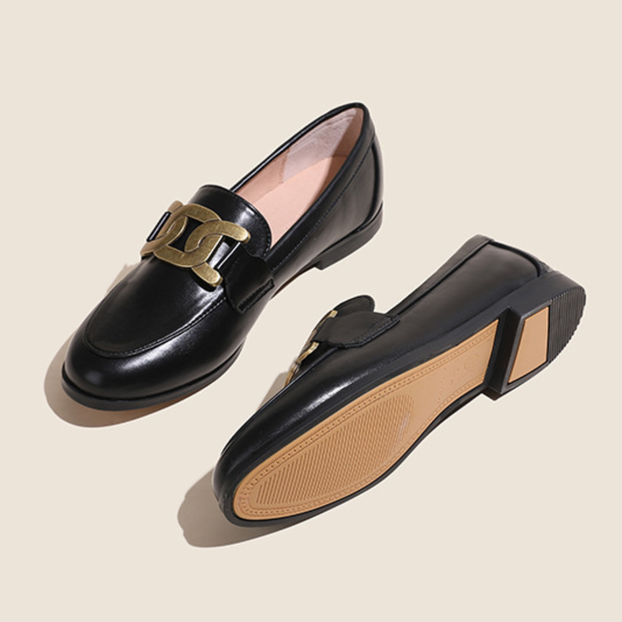 Pre Order:  Horseshoe Buckles Loafers Flat Shoes