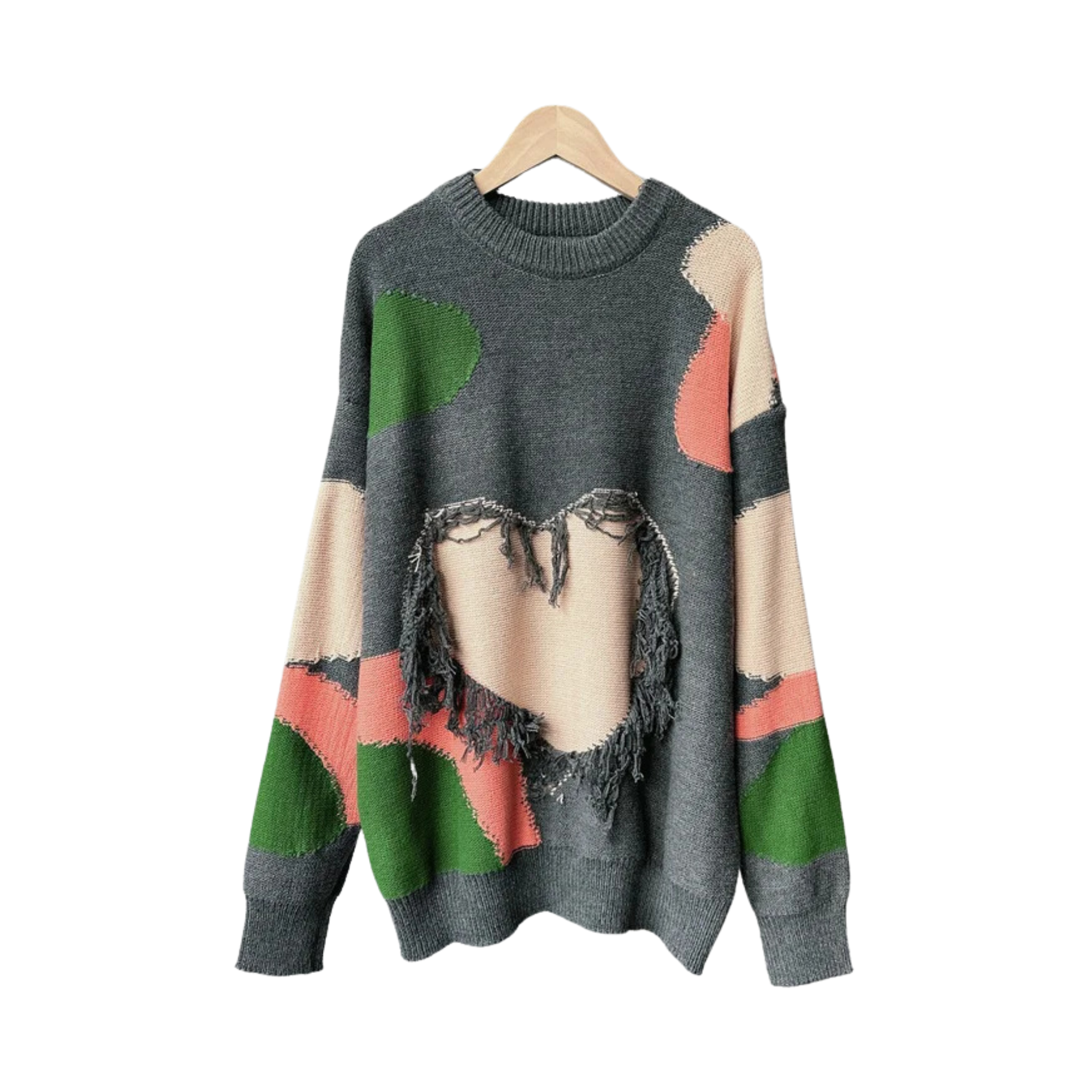 Pre Order:  Heart Knitted Patchwork Tassel Sweater