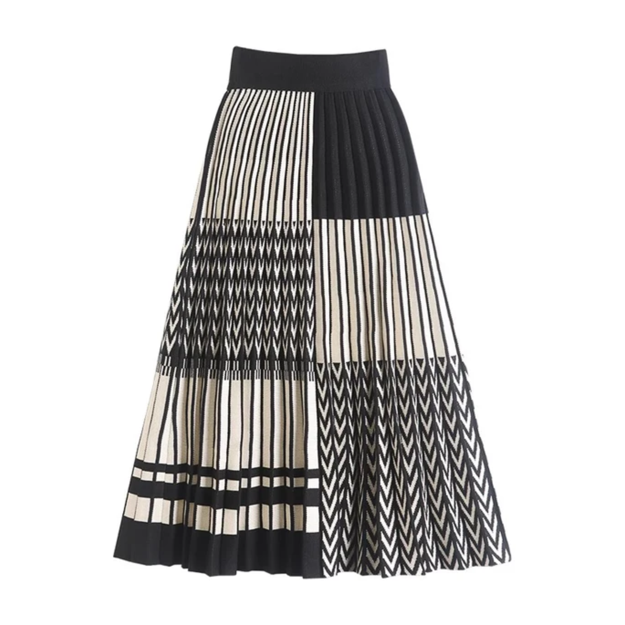 Pre Order:  Pleated Geometric Print A-Line Skirt