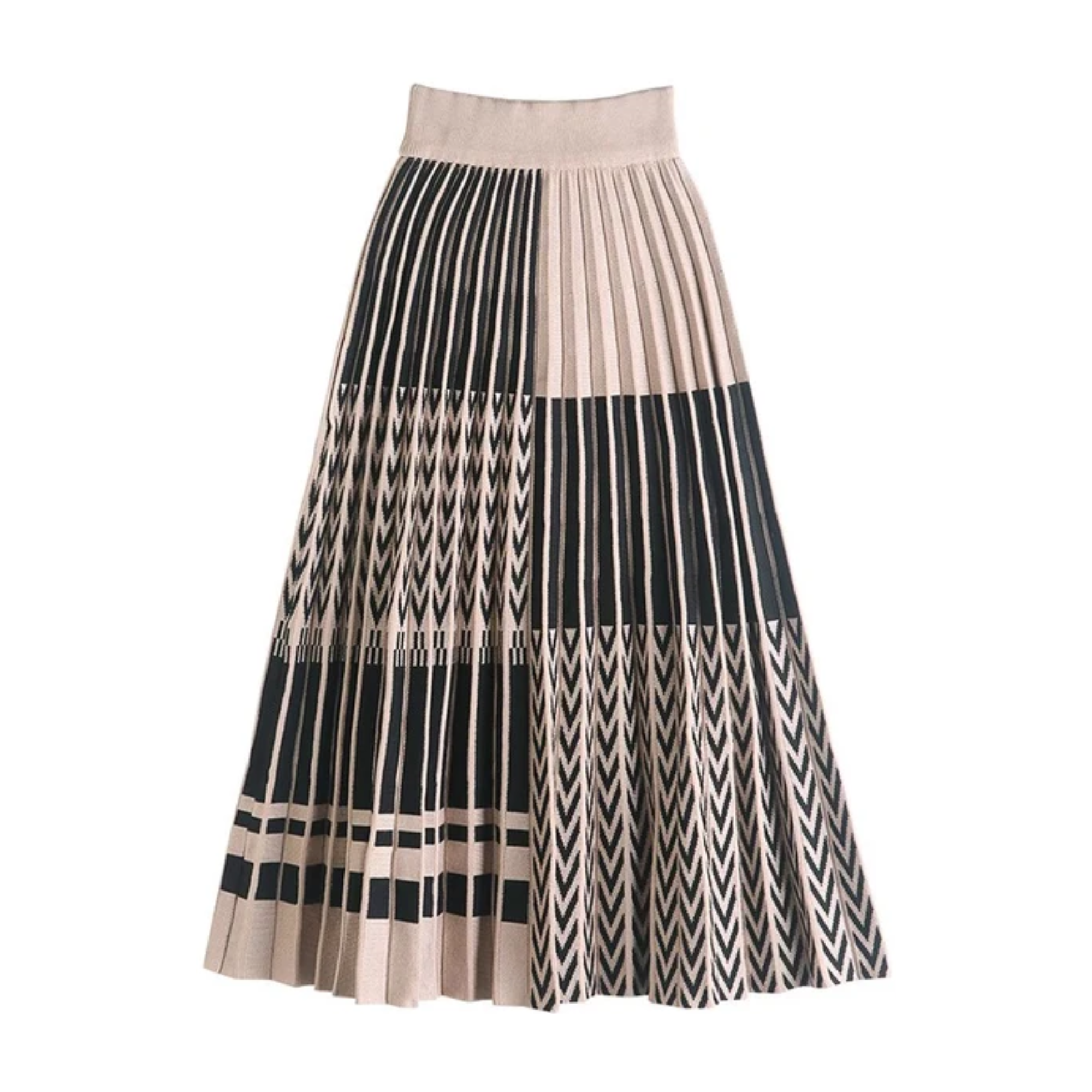 Pre Order:  Pleated Geometric Print A-Line Skirt