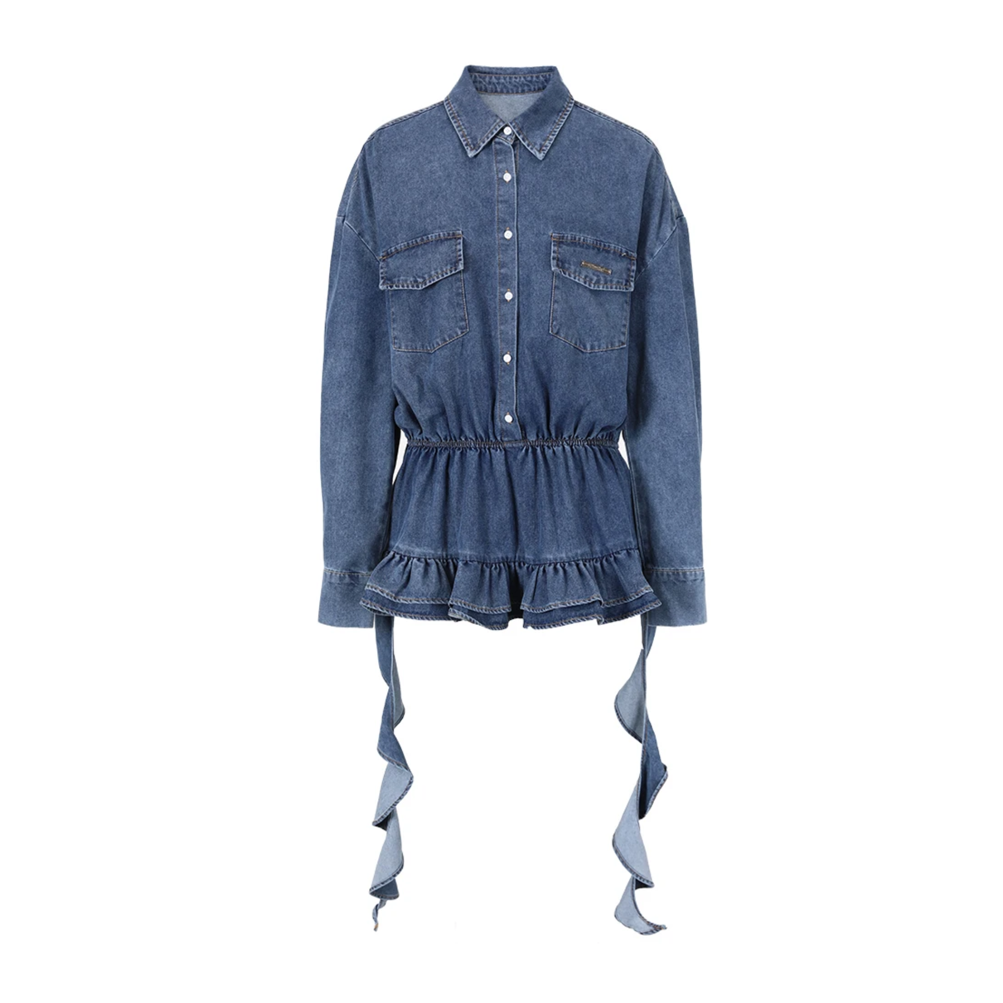 Pre Order:  Blue Denim Ruffles Mini Dress