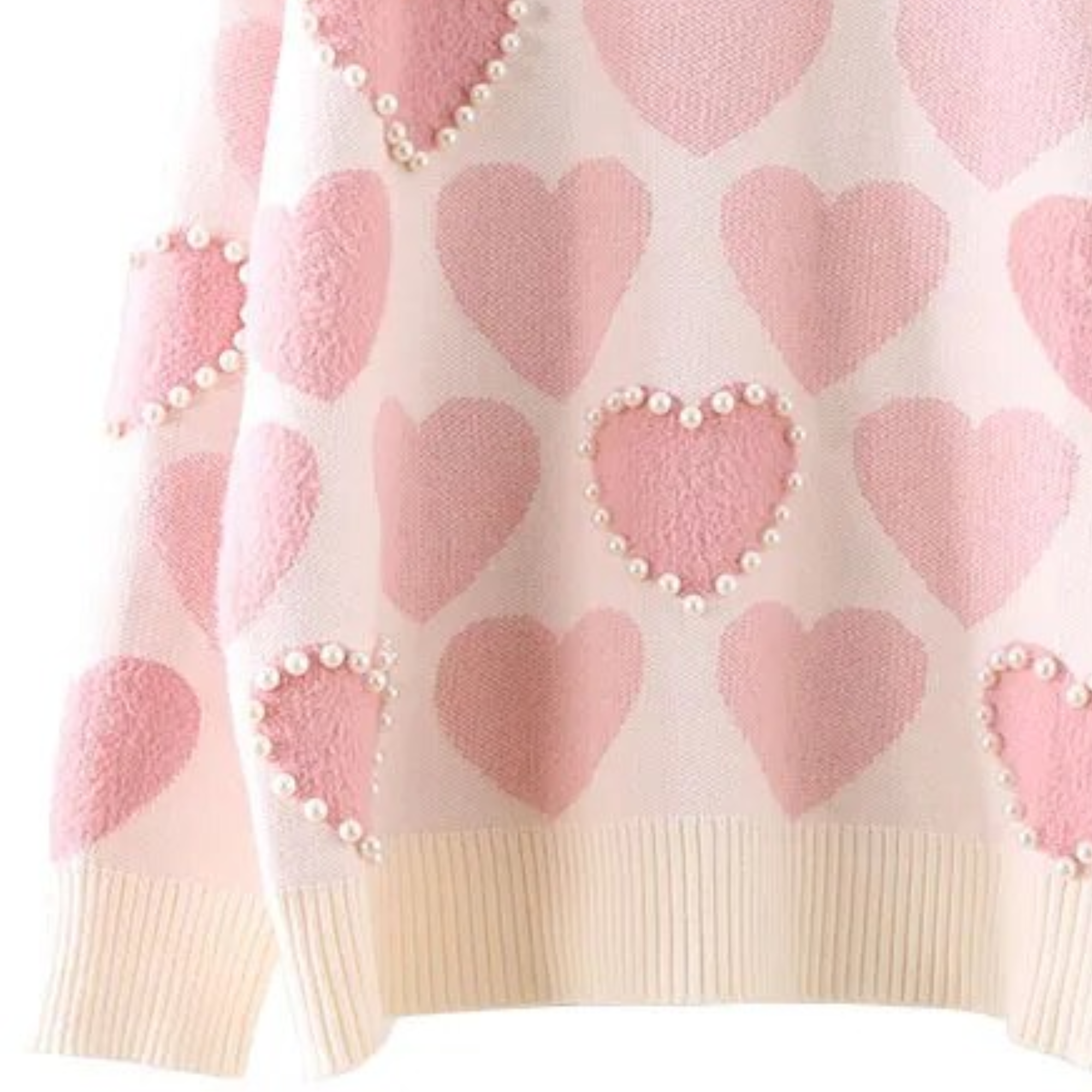 Pre Order:  Knitted Heart Print Beaded Sweater