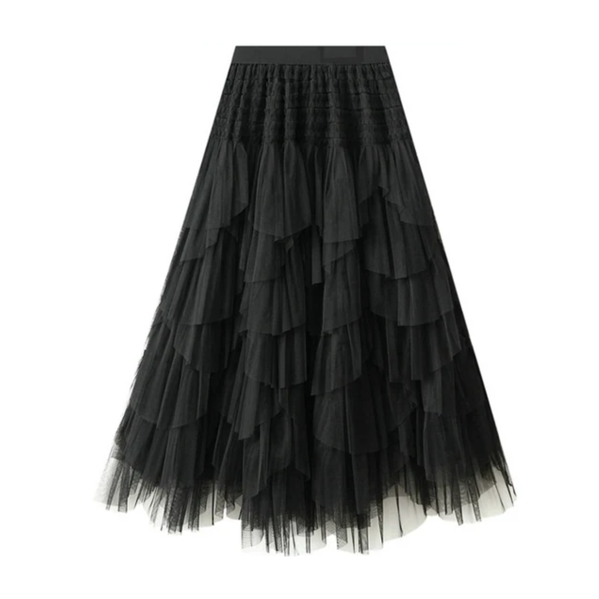 Pre Order:  Irregular Mesh A-Line Pleated Maxi Skirt