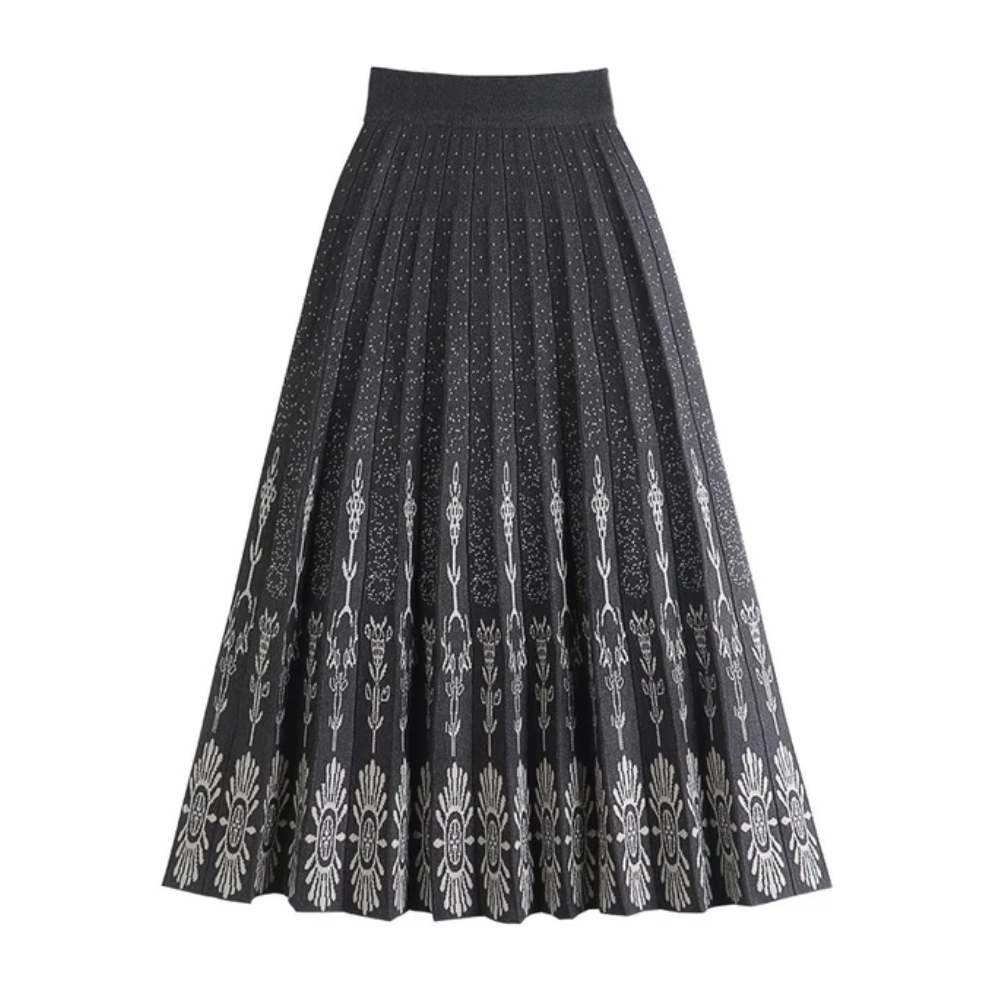 Pre Order:  Floral Print Knitted Pleated A-Line Skirt