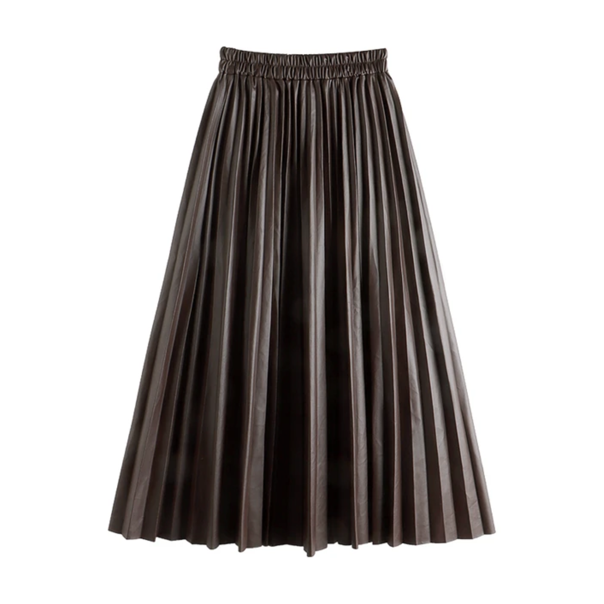 Pre Order:  A-line Faux Leather Pleated Long Skirt