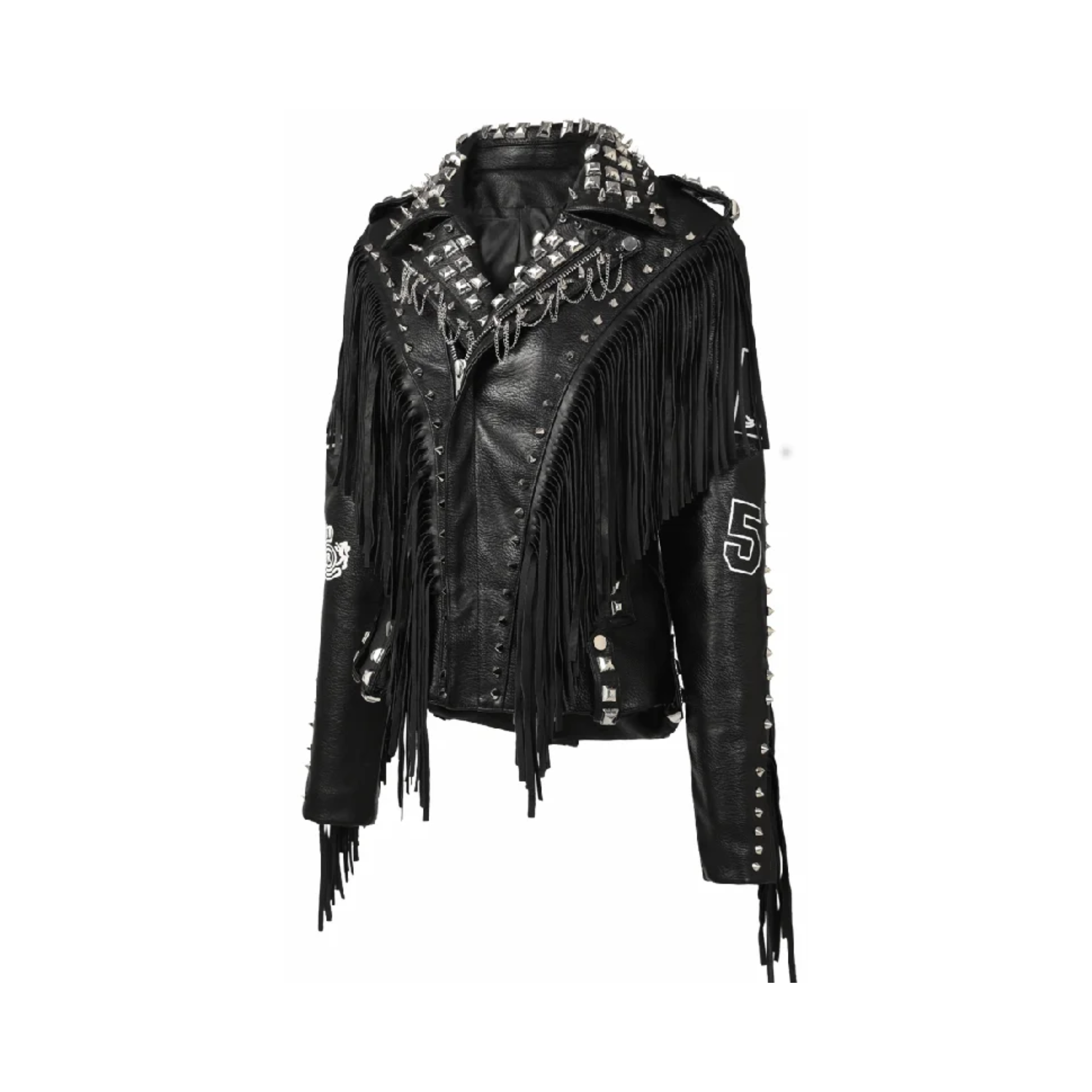 Pre Order:  Studded Faux Leather Fringed Jacket