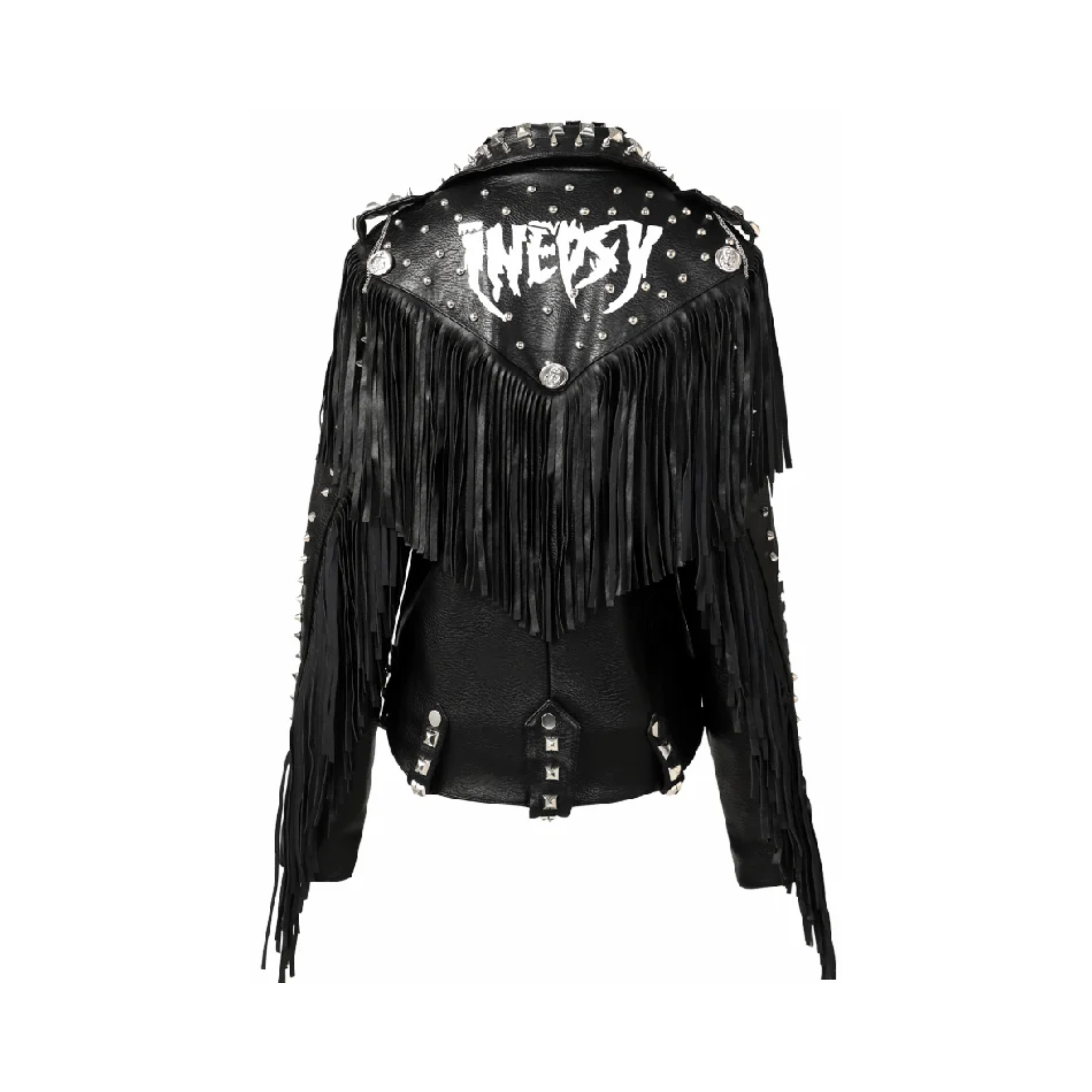 Pre Order:  Studded Faux Leather Fringed Jacket